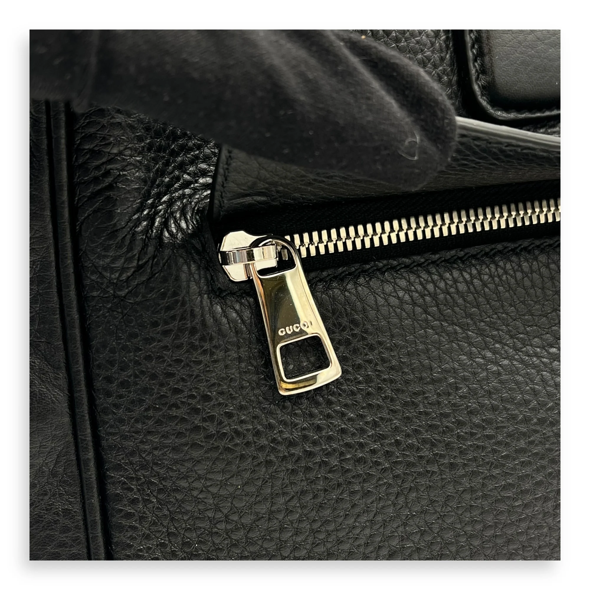 Soho Black Briefcase in Calfskin, Silver hardware