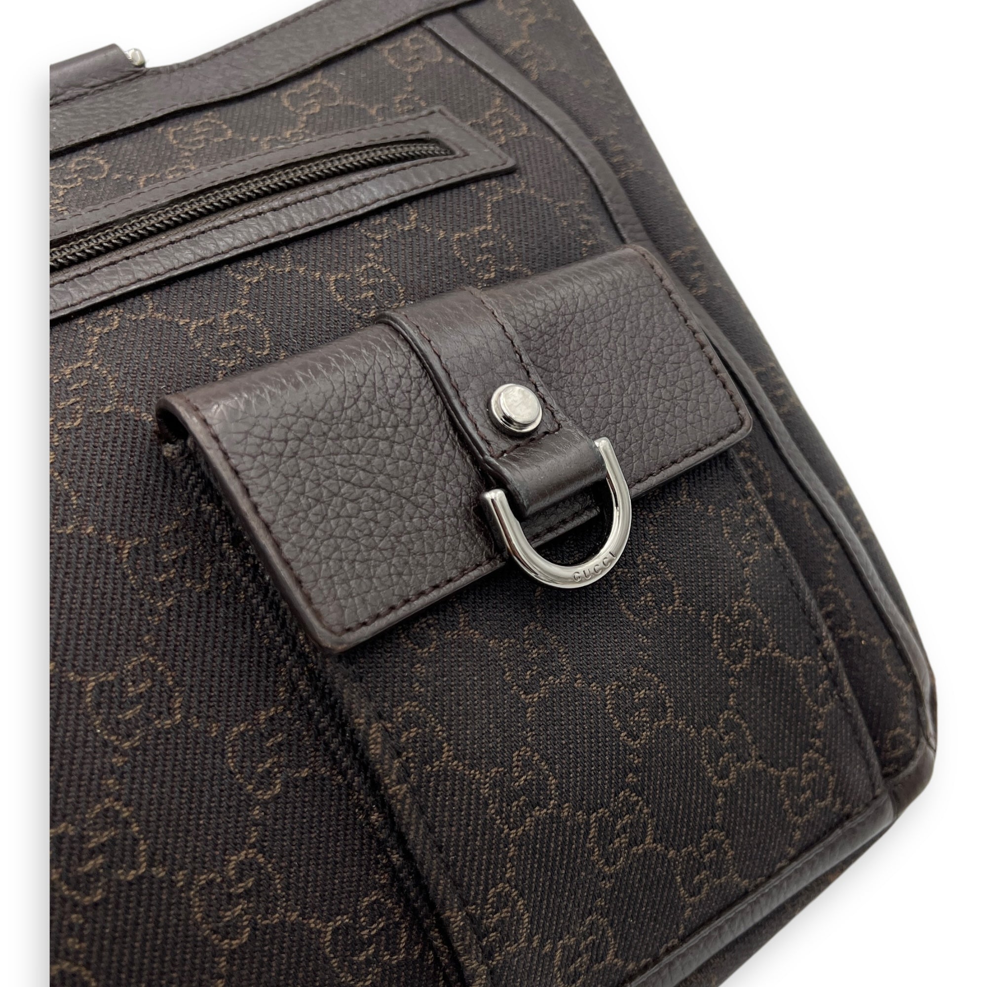 GG Abbey Pocket Black Tote Bag in Canvas, Silver hardware
