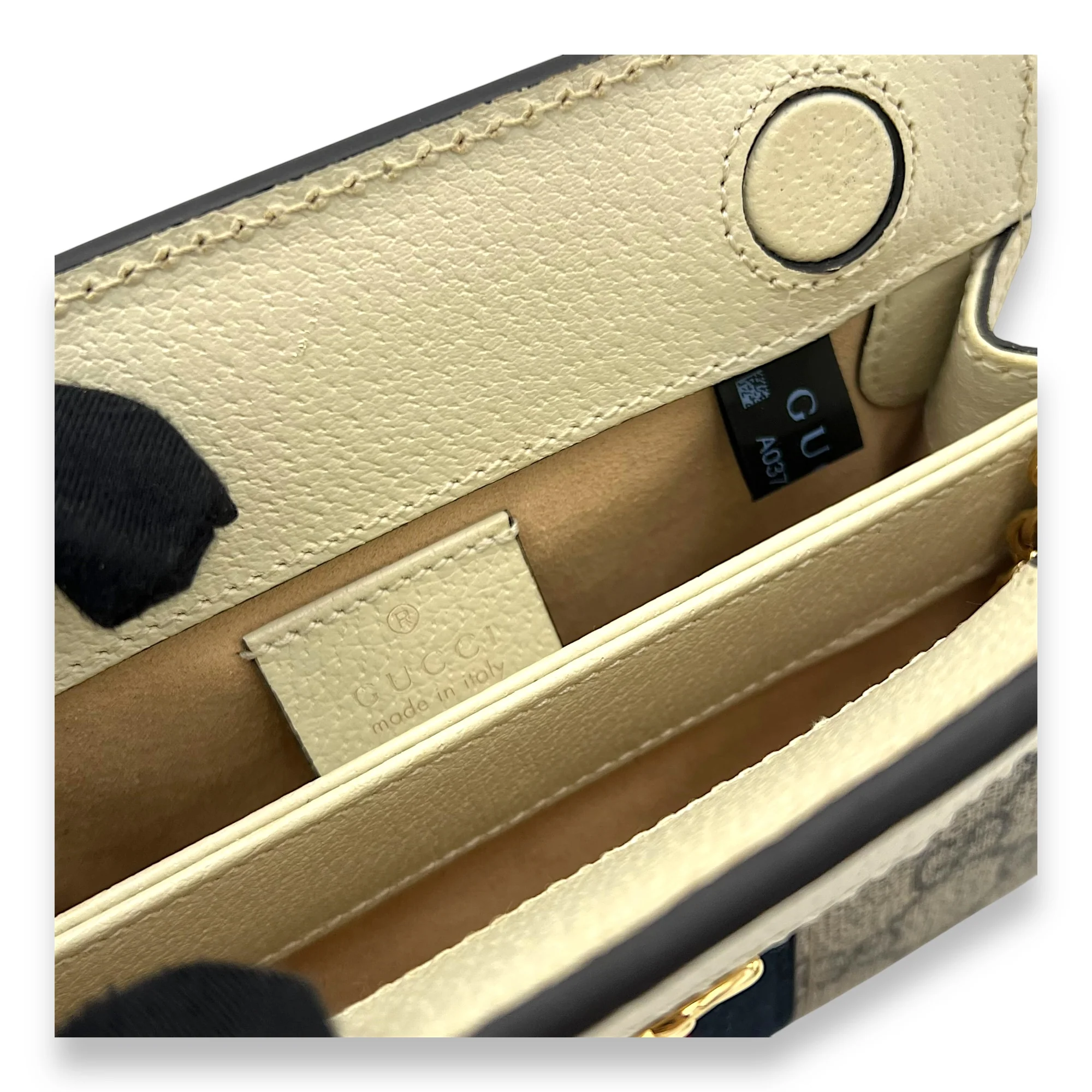 Ophidia Mini White Shoulder Bag in Coated Canvas, Gold hardware