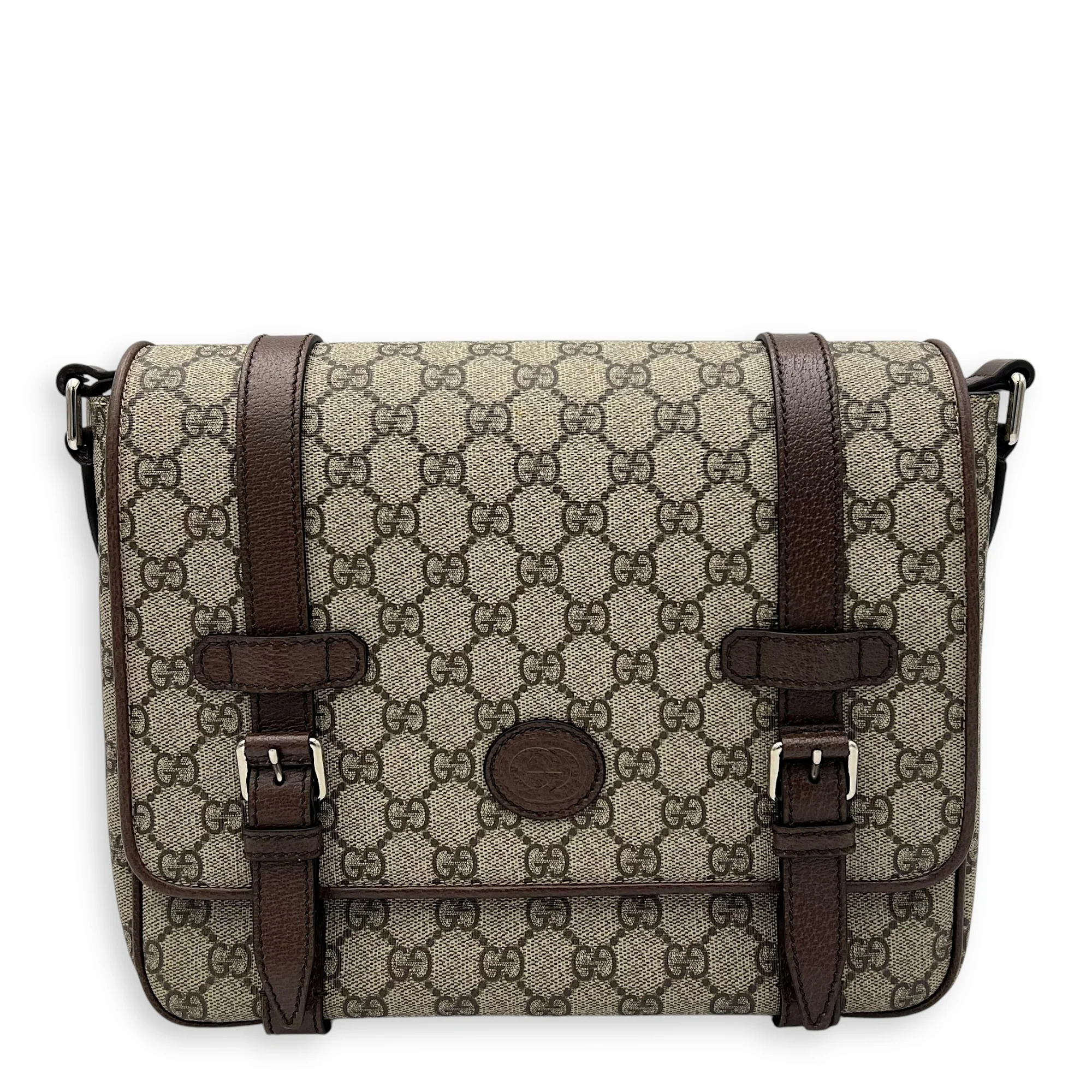 GG Supreme Brown Messenger in Coated Canvas, Silver hardware