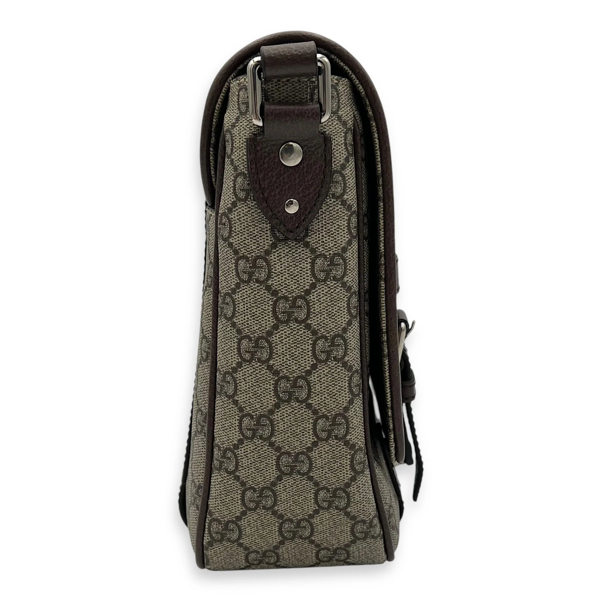 GG Supreme Brown Messenger in Coated Canvas, Silver hardware
