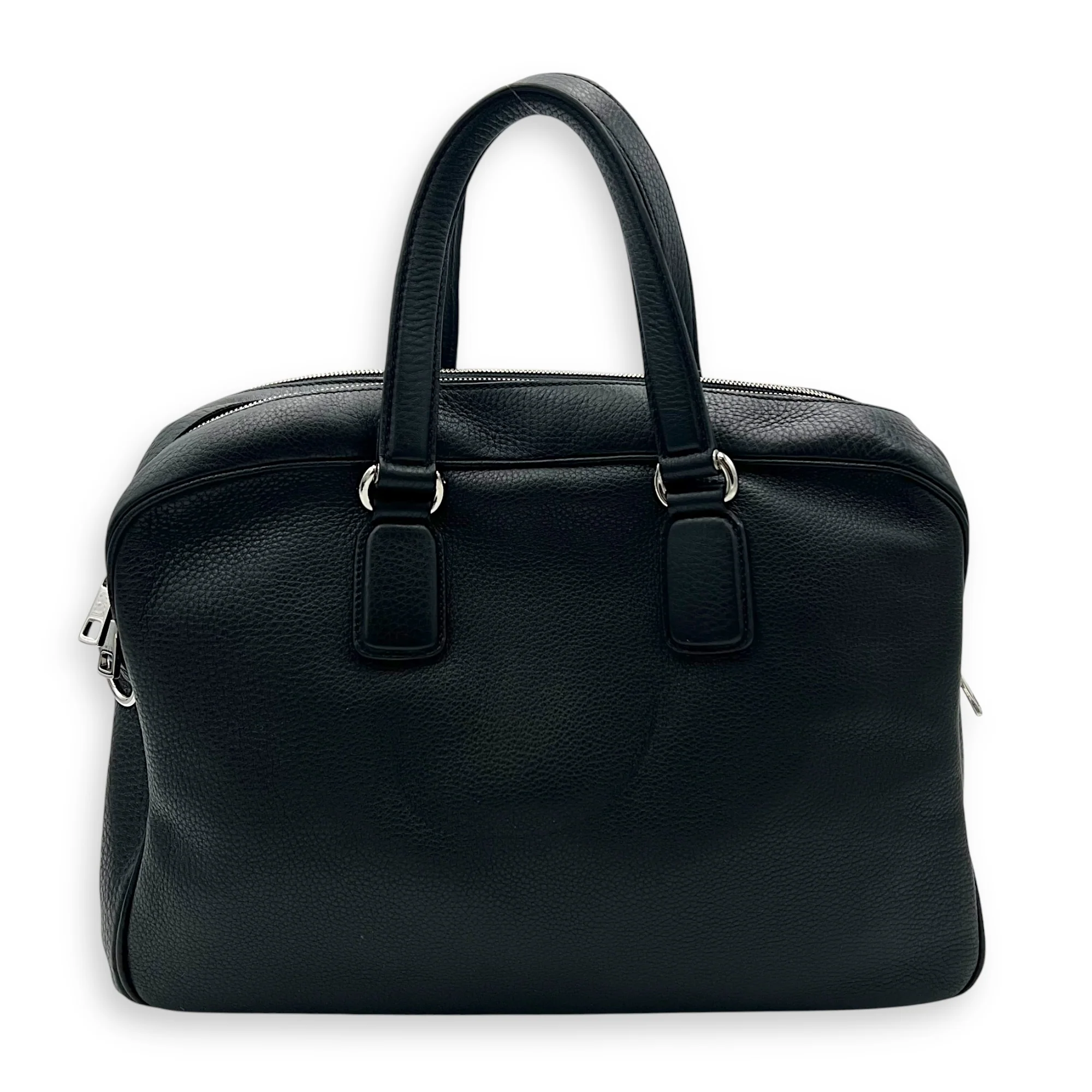 Soho Black Briefcase in Calfskin, Silver hardware