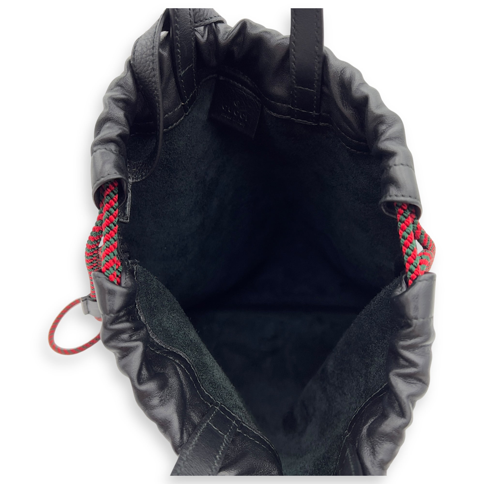 Logo Black Drawstring Backpack in Calfskin