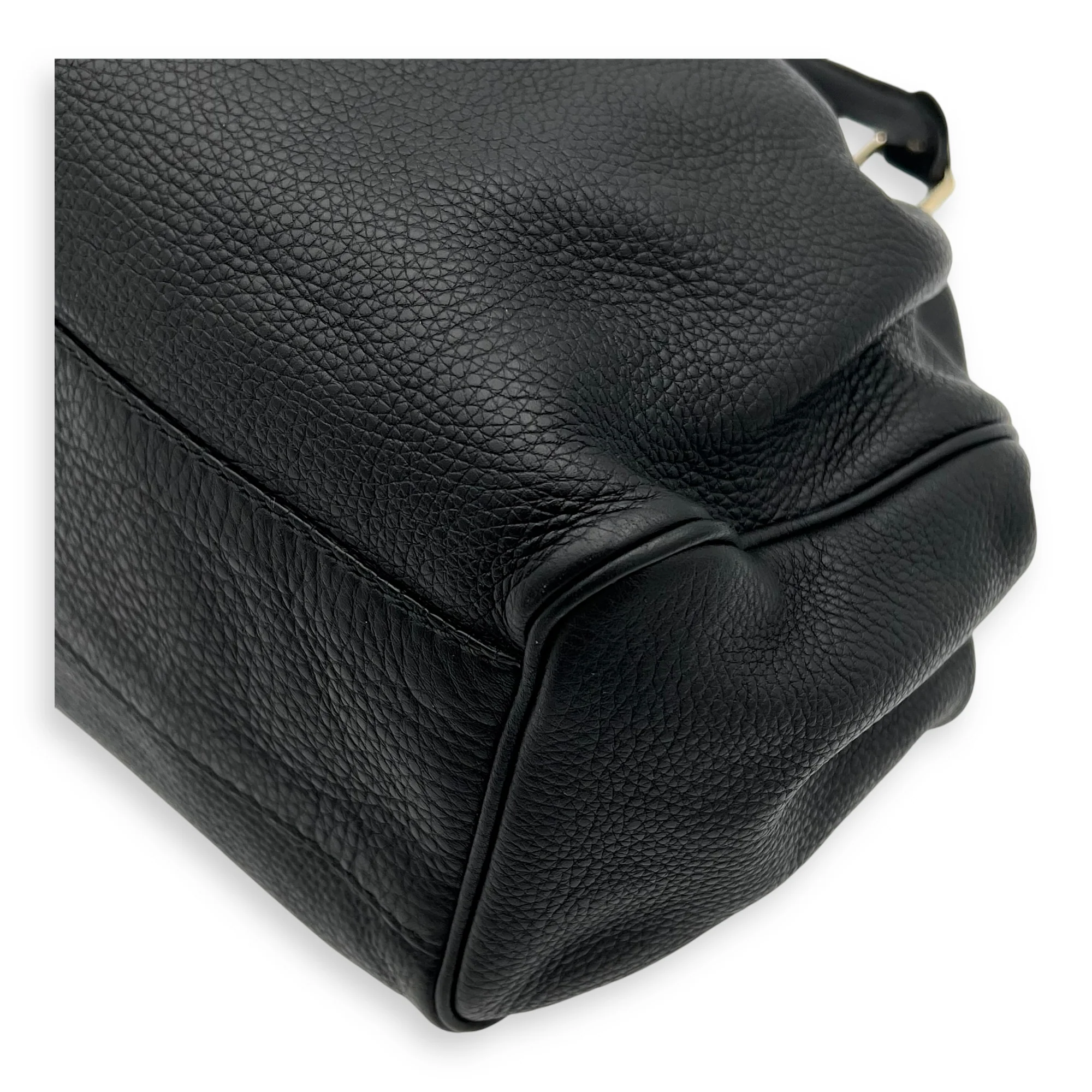 Sukey Black Top Handle Bag in Calfskin, Light Gold hardware