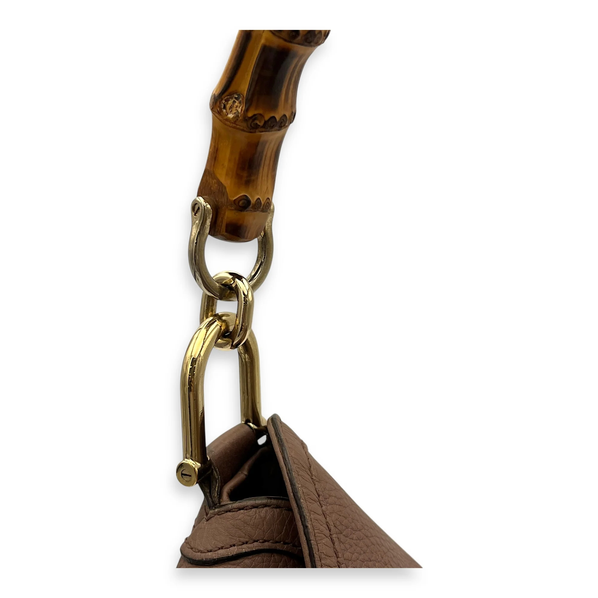 Bamboo Brown Top Handle Bag in Calfskin, Gold hardware