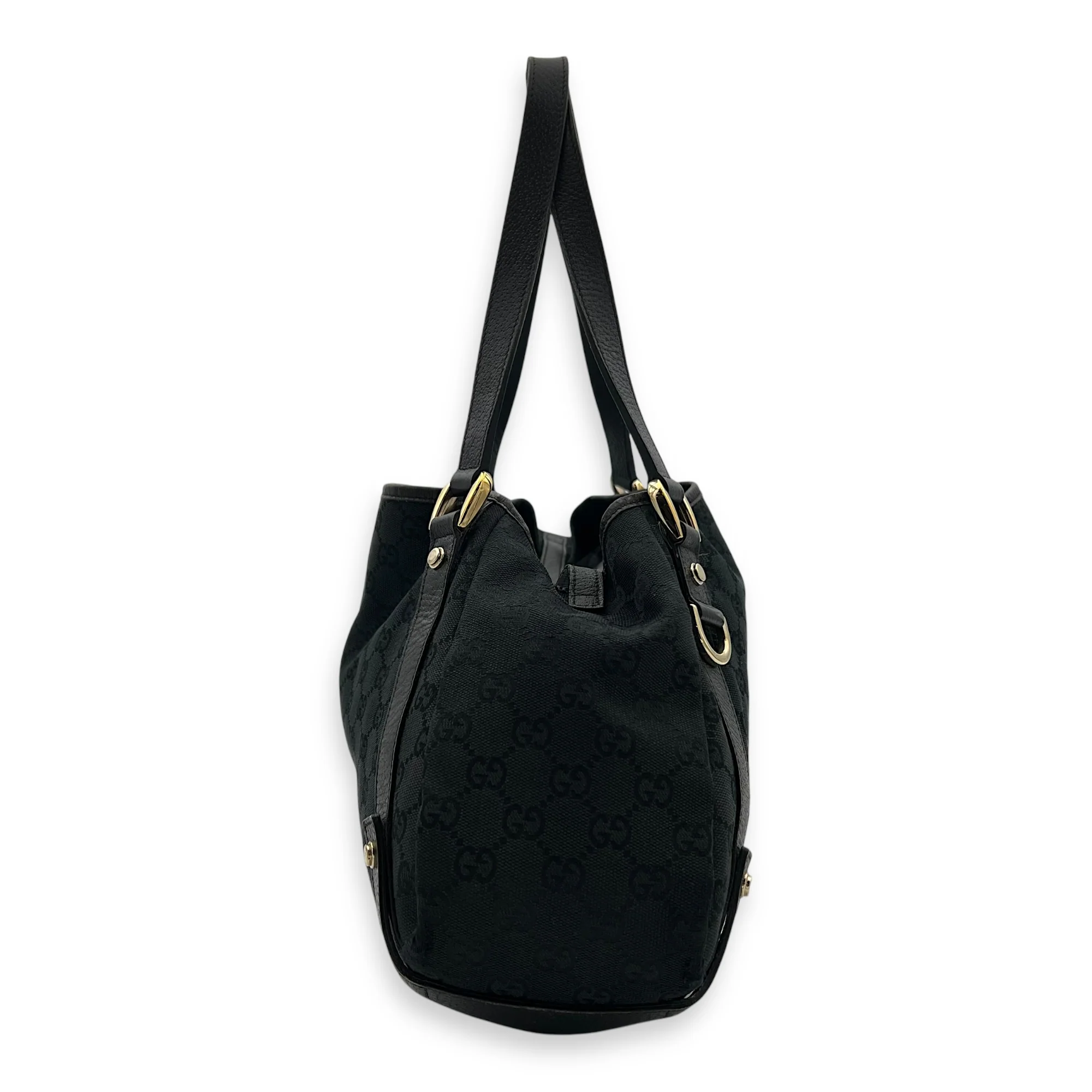 GG Shoulder Bag Black in Canvas, Gold hardware