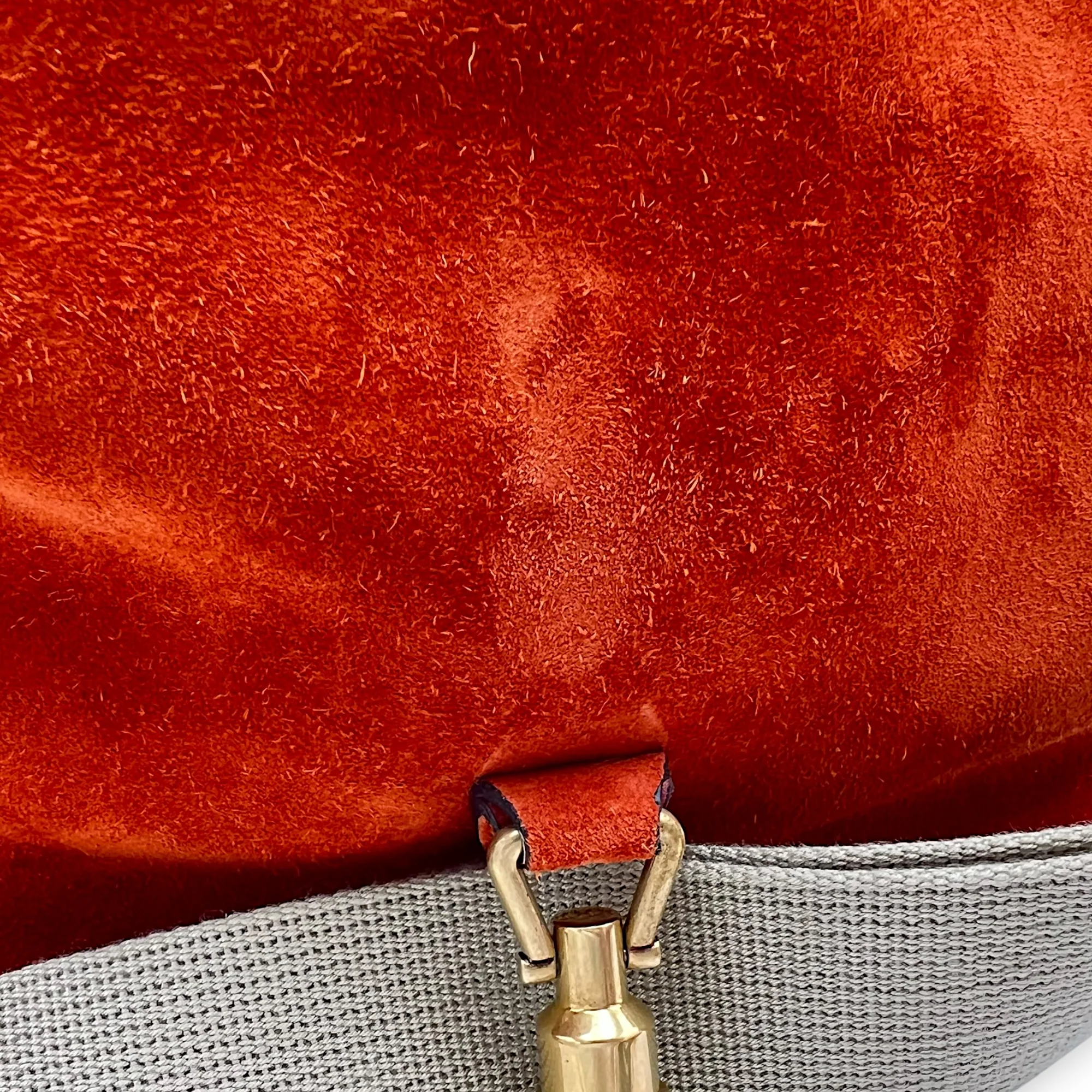 Jackie Orange Bucket Bag in Suede Leather, Gold hardware