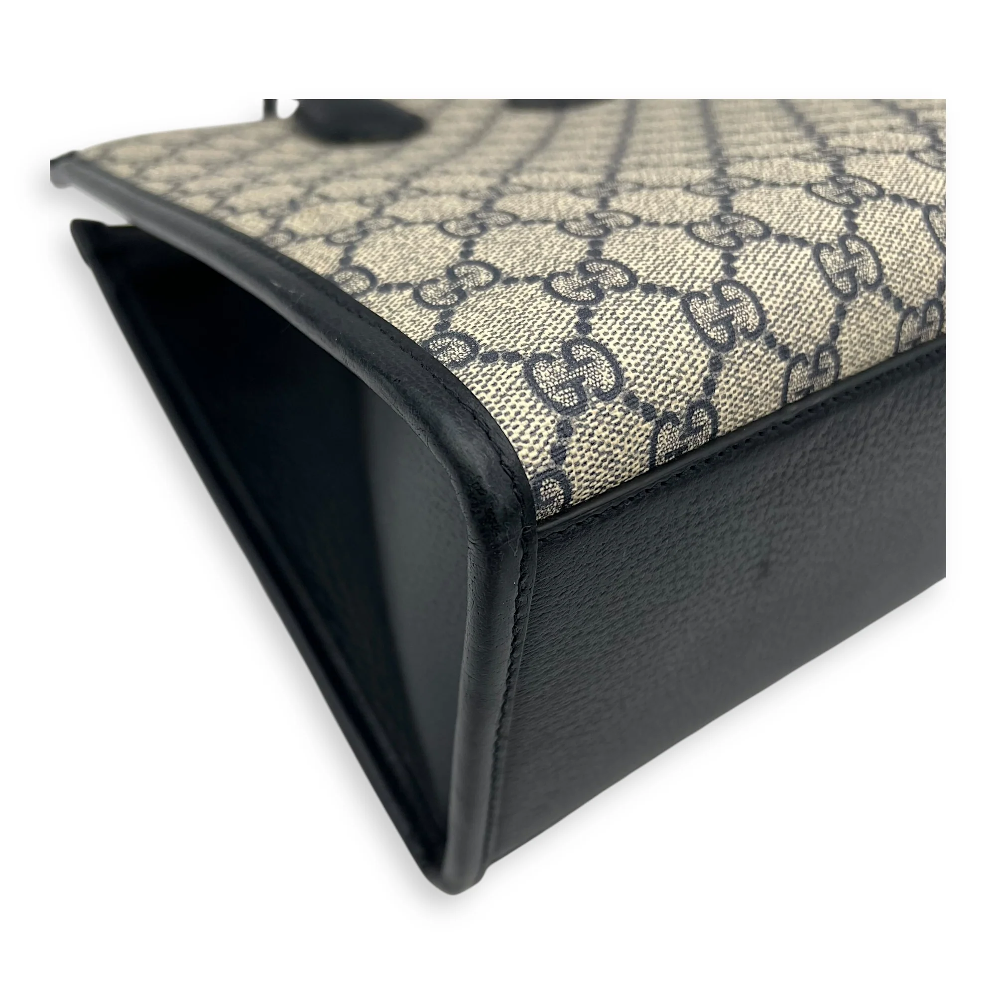 GG Supreme Top Handle Bag Blue in Coated Canvas, Ruthenium hardware