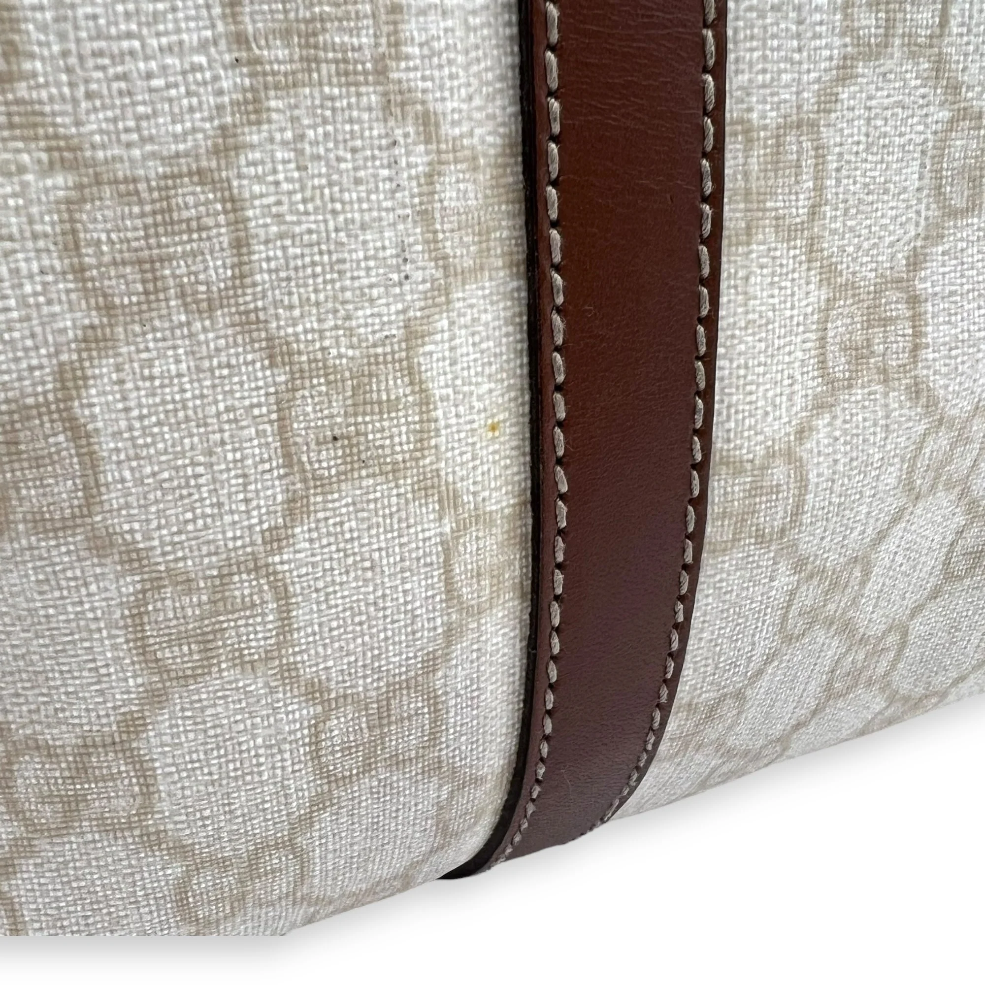 Boston White Top Handle Bag in Coated Canvas, Gold hardware