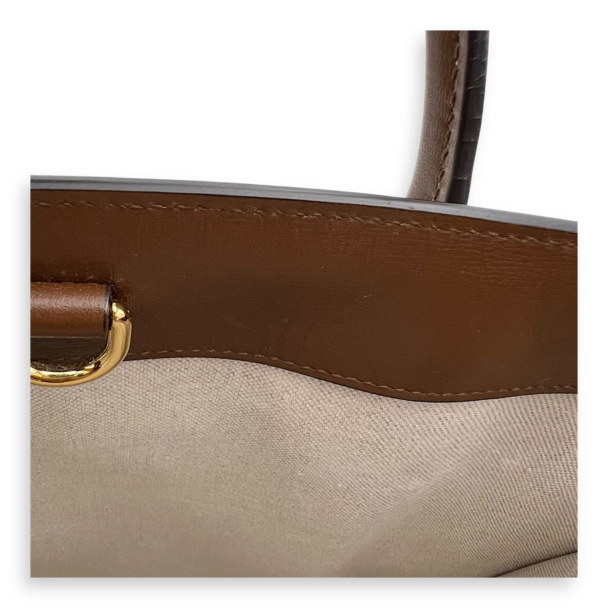 Interlocking G Brown Top Handle Bag in Coated Canvas, Gold hardware