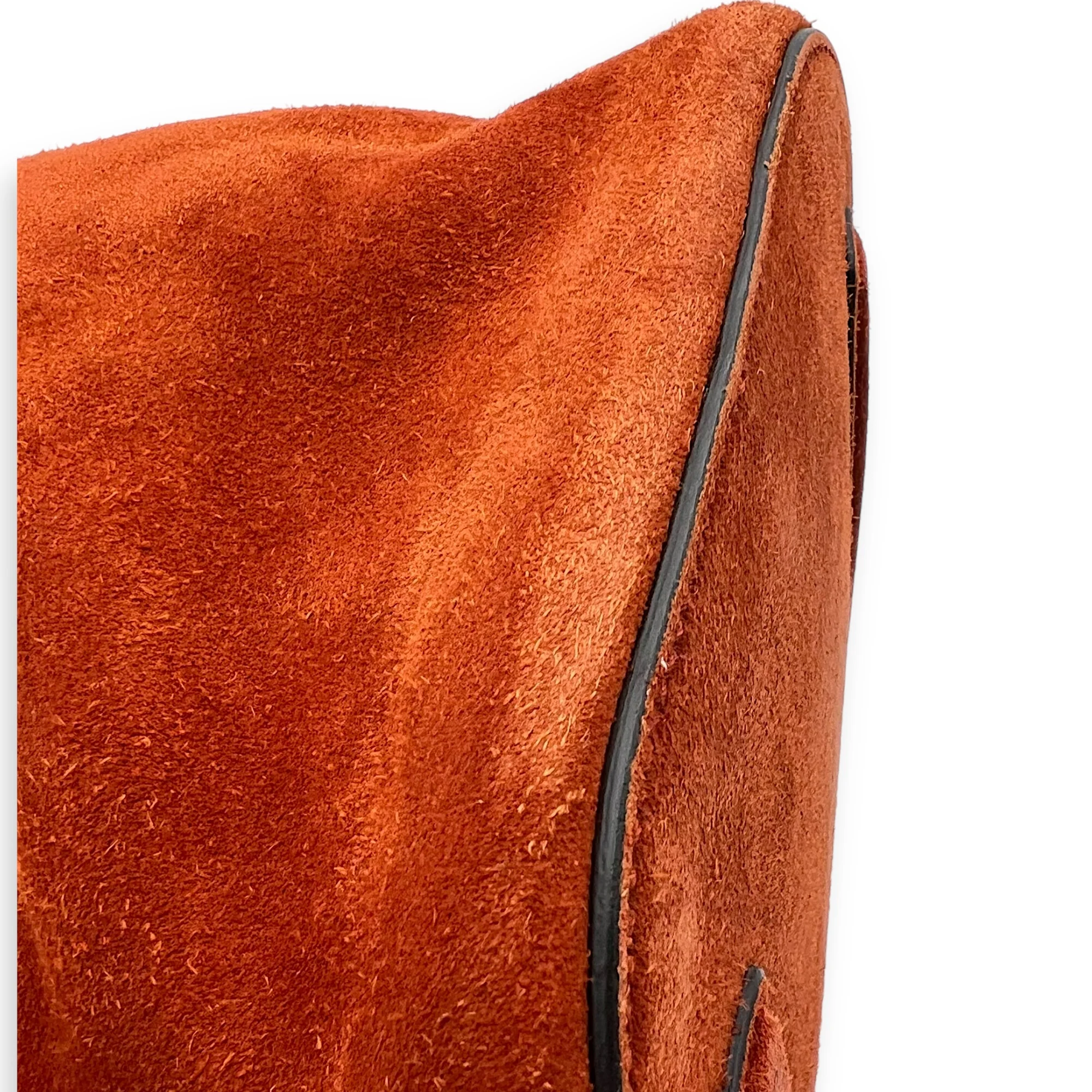 Jackie Orange Bucket Bag in Suede Leather, Gold hardware