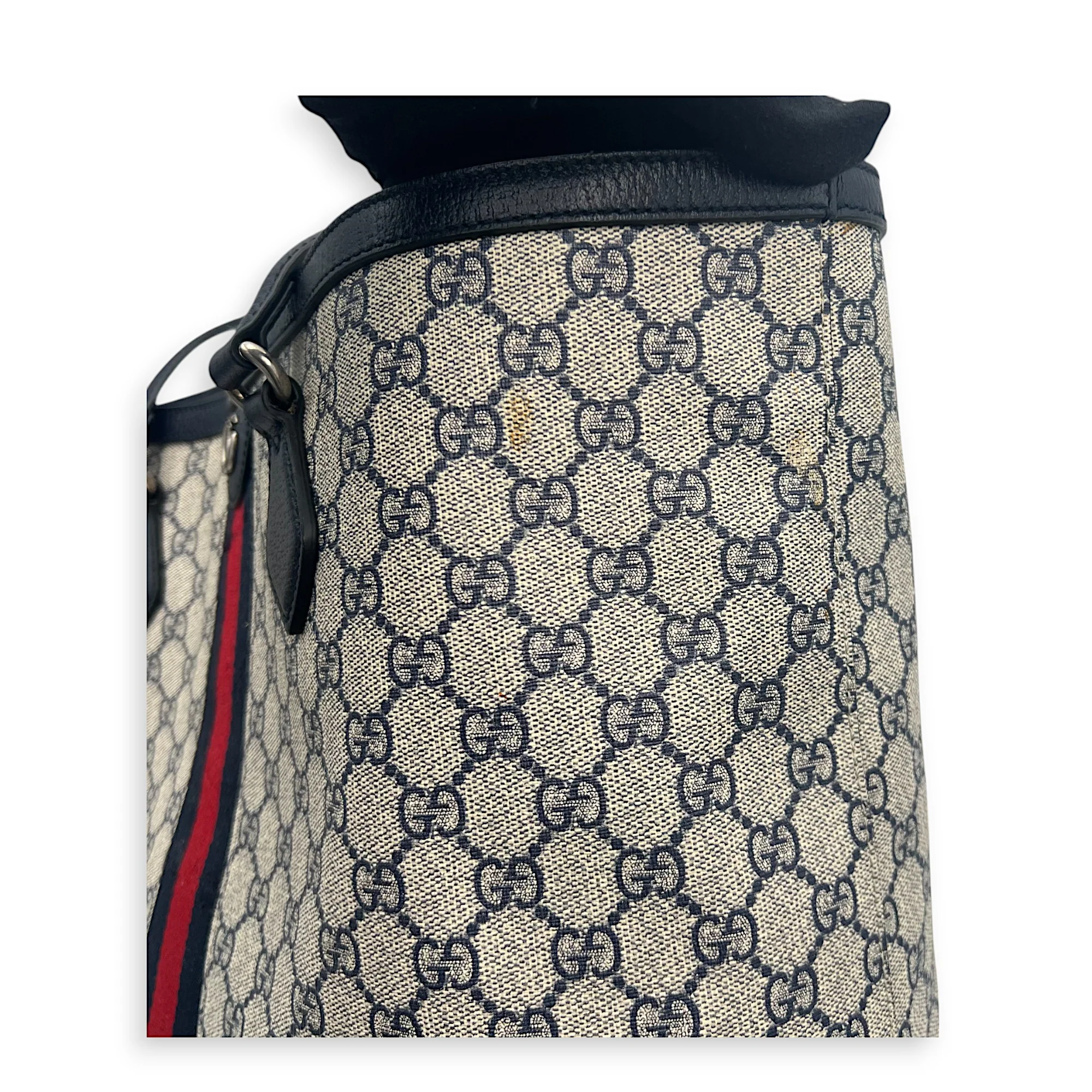 Ophidia Tote Bag Blue in Coated Canvas, Silver hardware