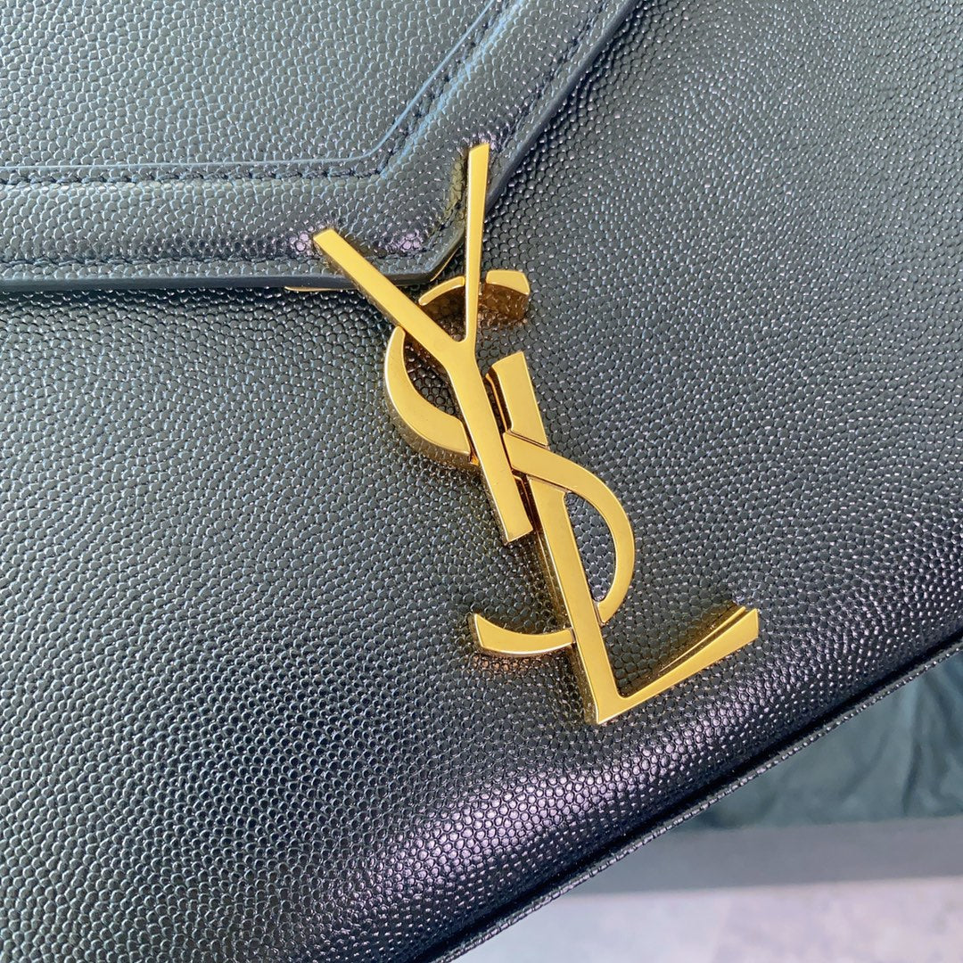 YSL Cassandra Medium Top Handle Bag in Grain Poudre Embossed Leather