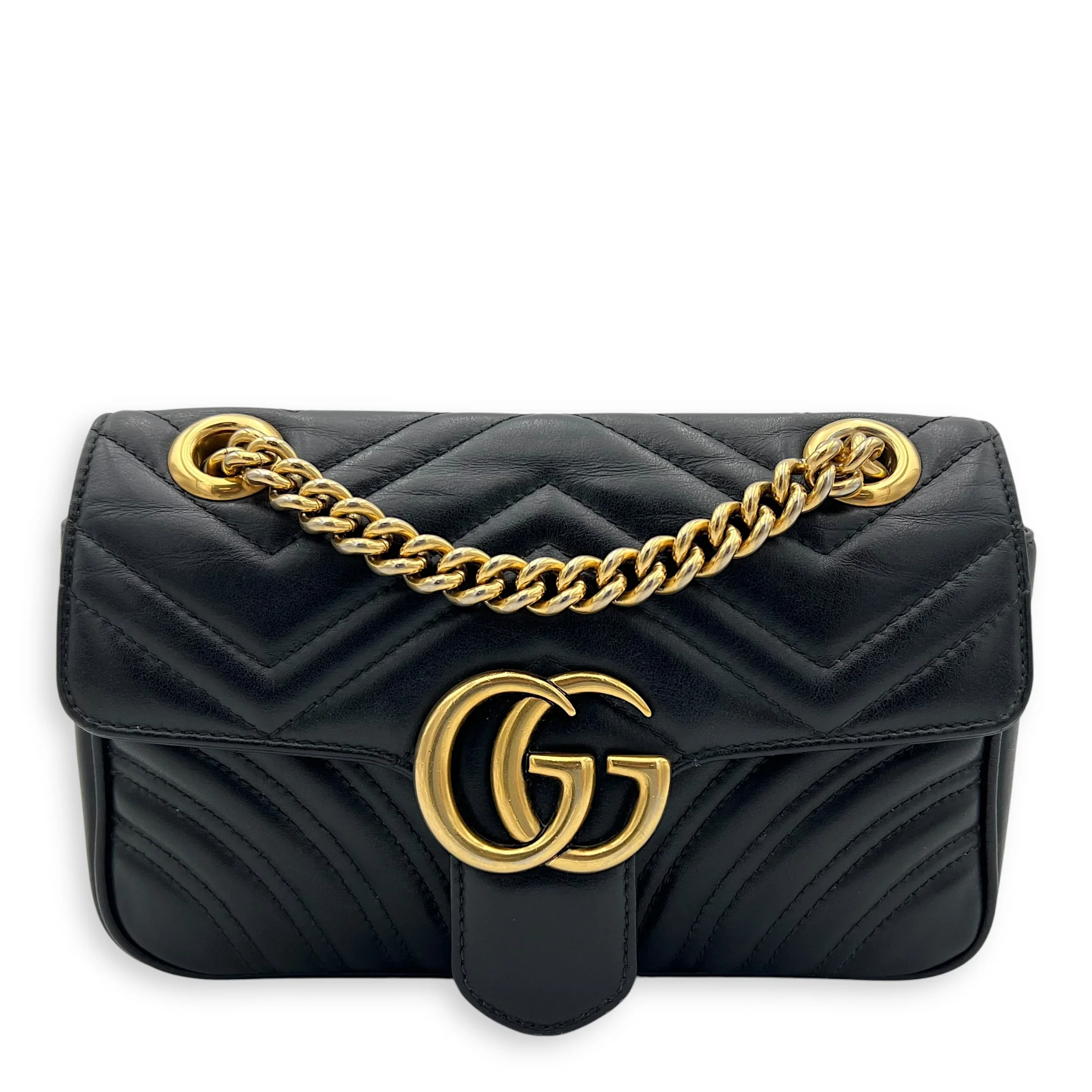 GG Marmont Mini Black Crossbody Bag in Calfskin, Gold hardware