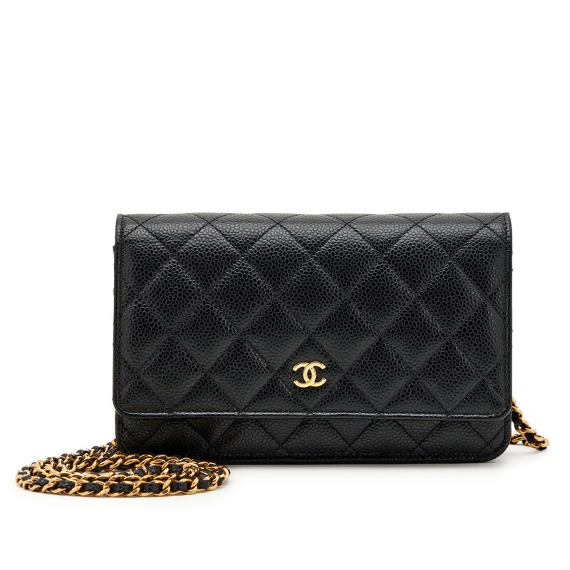 Black Caviar Wallet on Chain with Gold Hardware, 2023