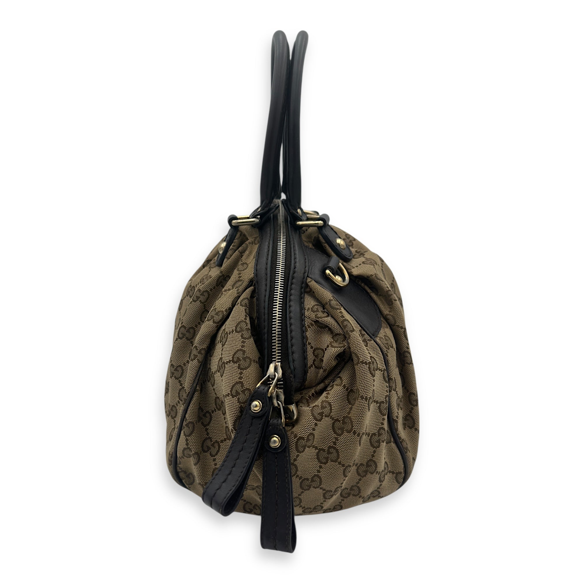 Sukey Top Handle Bag Brown in Canvas, Gold hardware
