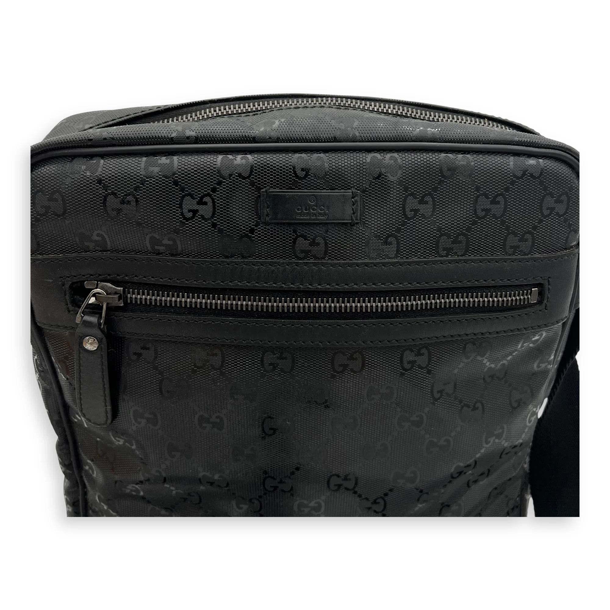 GG Messenger Black in Coated Canvas, Silver hardware