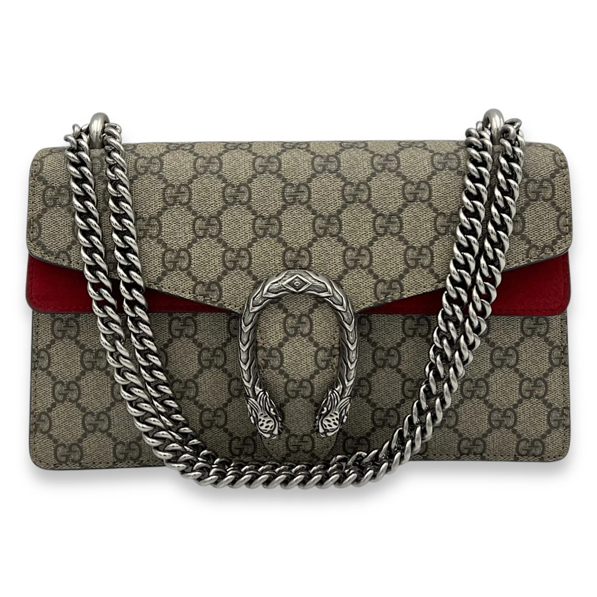 Dionysus Shoulder Bag Beige in Coated Canvas, Silver hardware