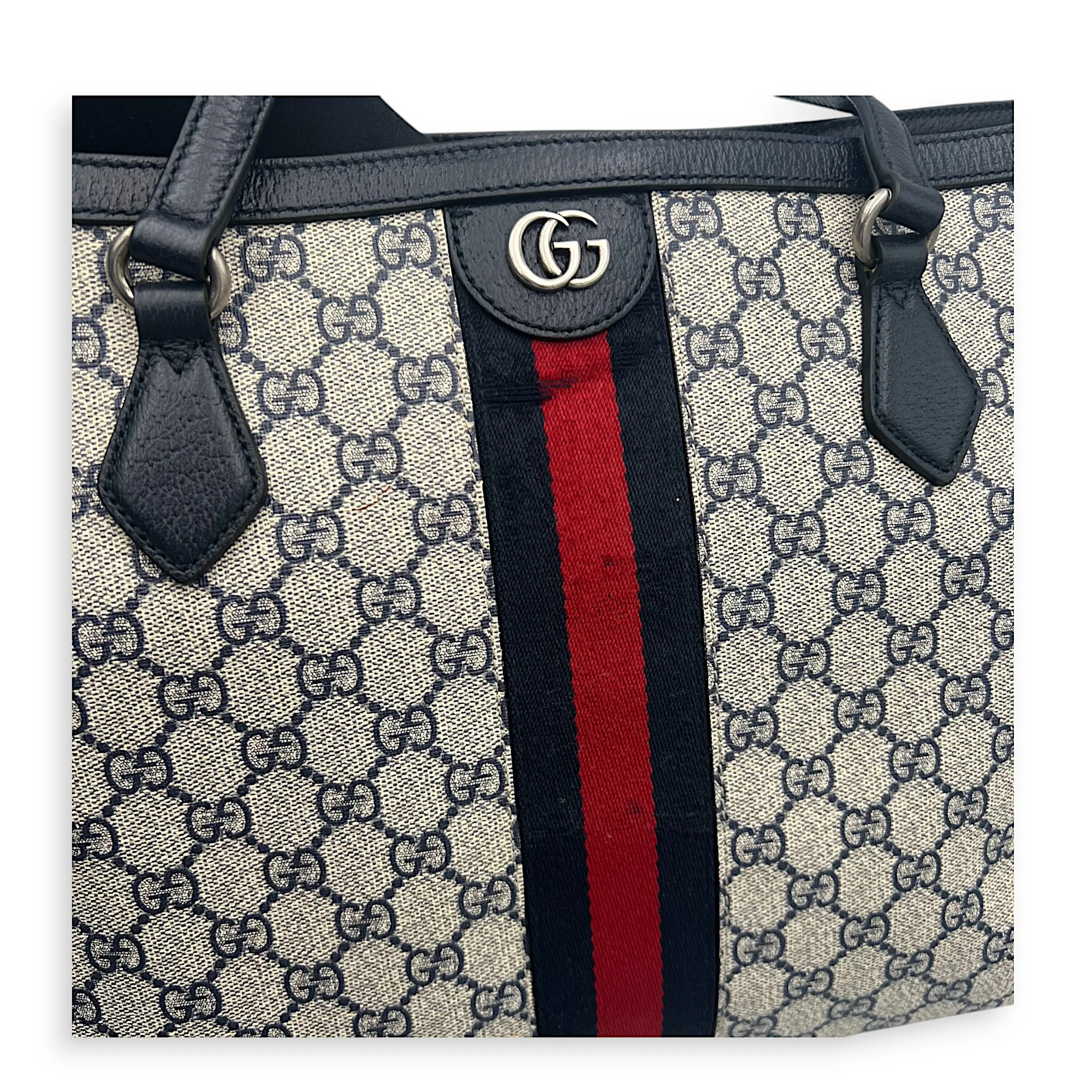 Ophidia Tote Bag Blue in Coated Canvas, Silver hardware
