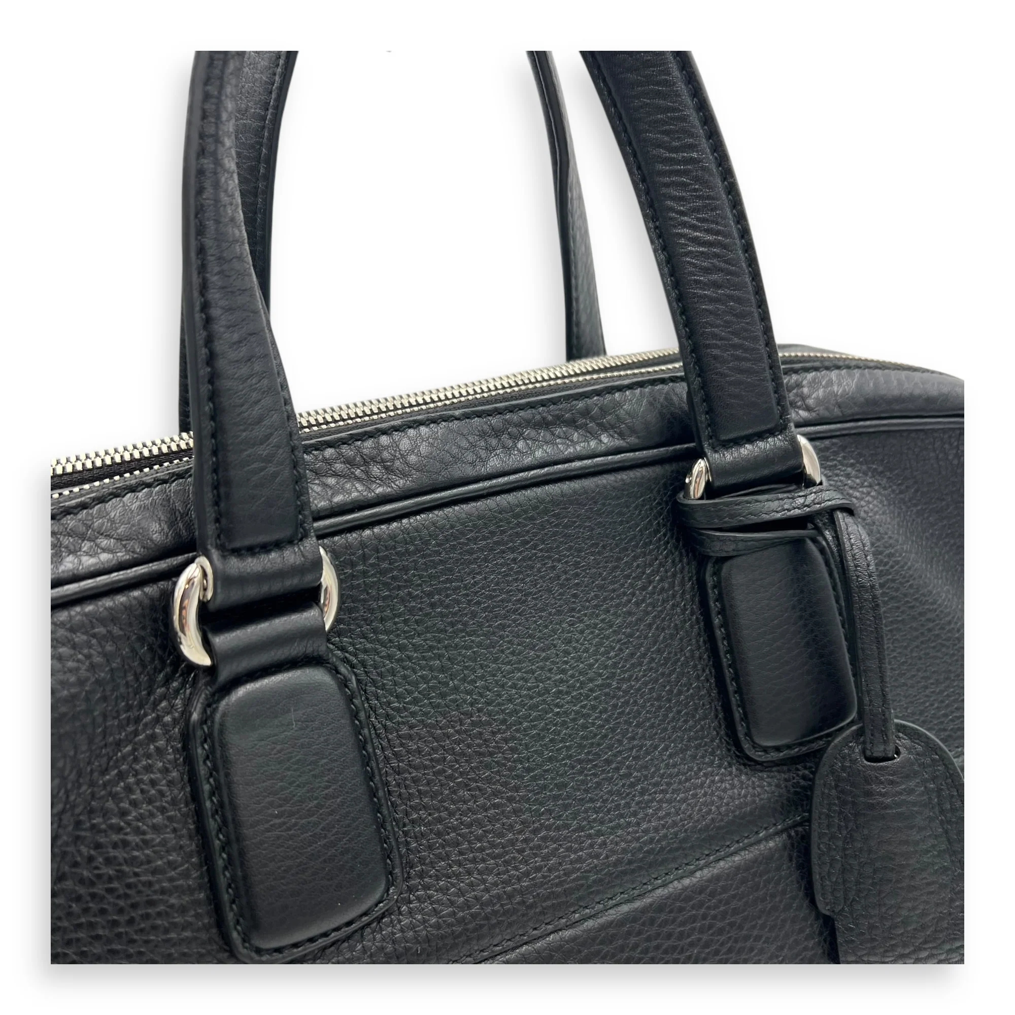 Soho Black Briefcase in Calfskin, Silver hardware