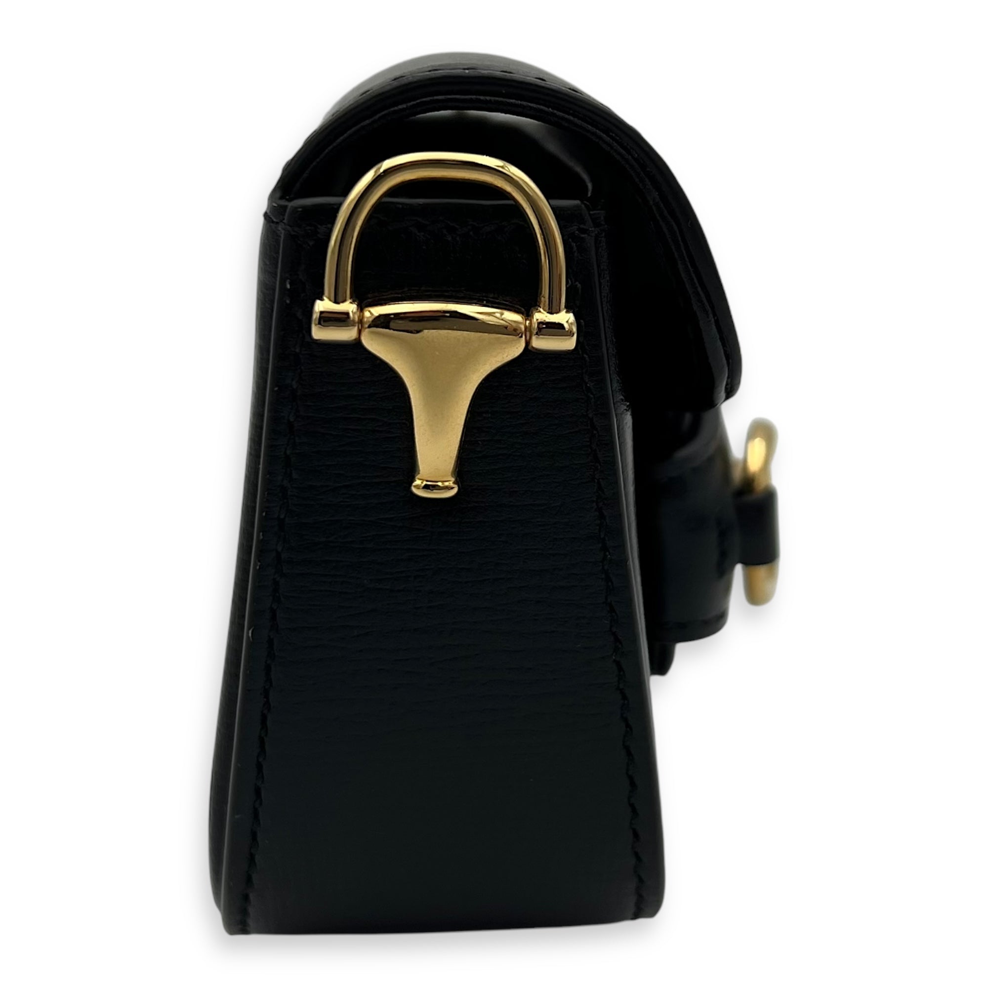 Horsebit 1955 Wallet On Chain Black in Calfskin, Gold hardware