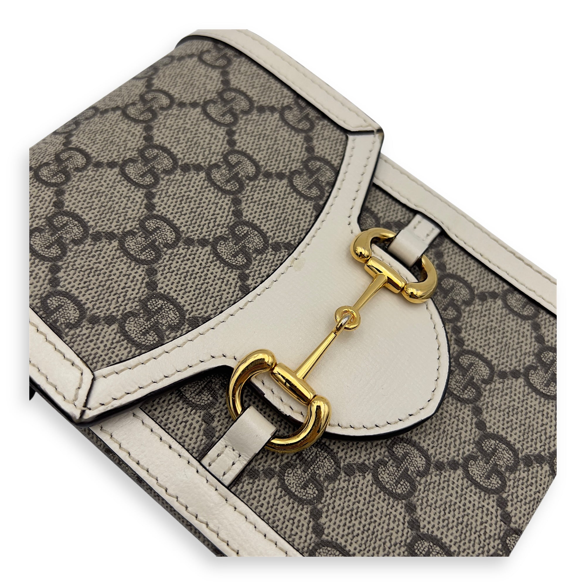 Horsebit 1955 Brown Crossbody Bag in Monogram Coated Canvas, Gold hardware