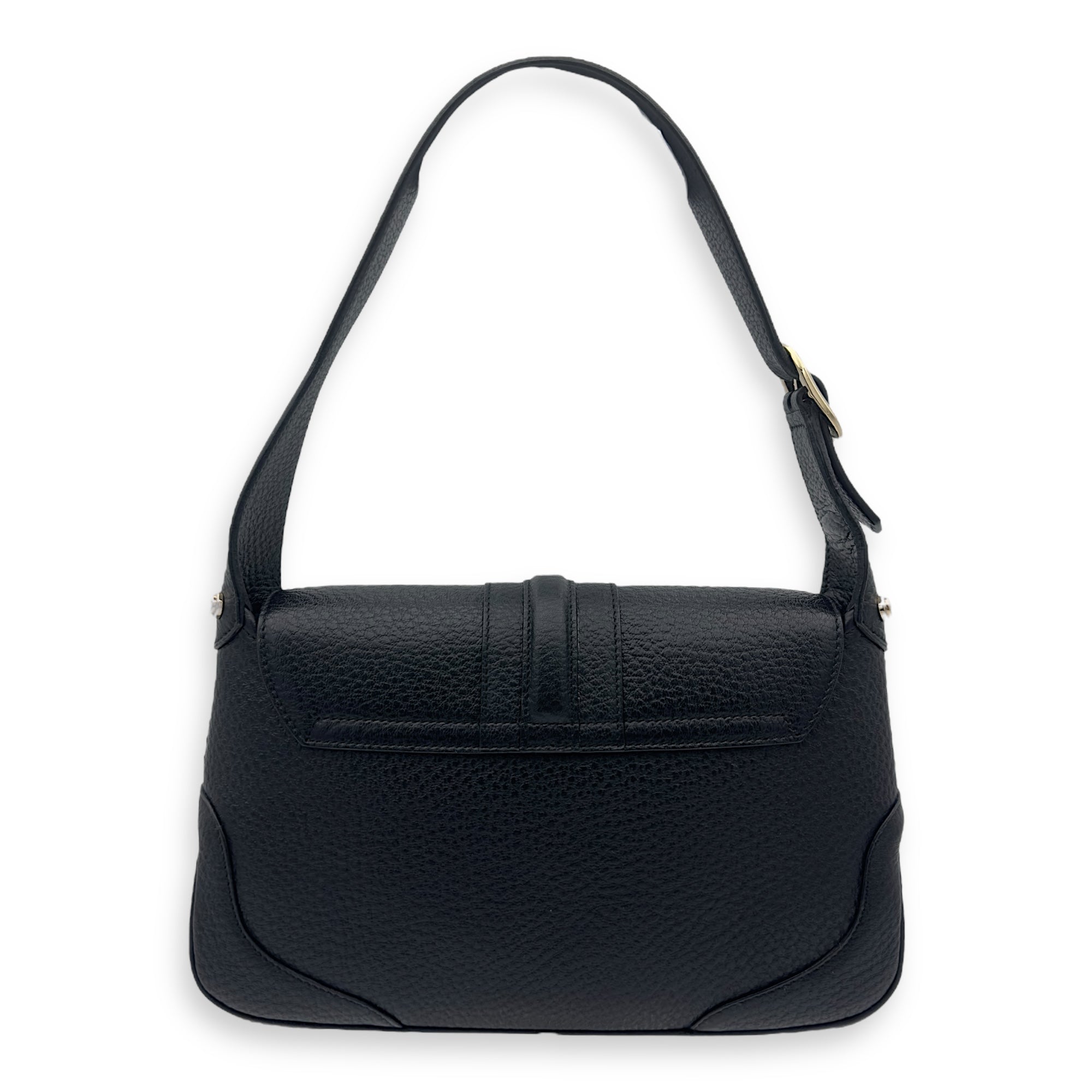 Logo Shoulder Bag Black in Calfskin, Gold hardware