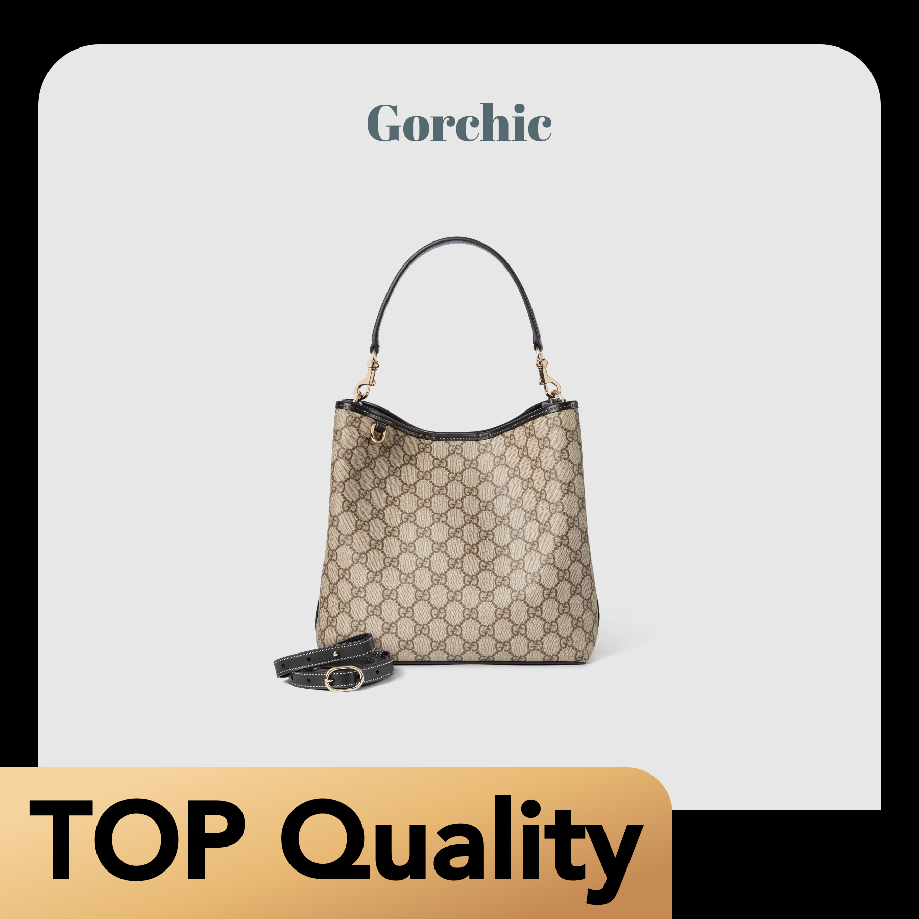 [TOP]Gucci GG Emblem Bucket Bag - Black