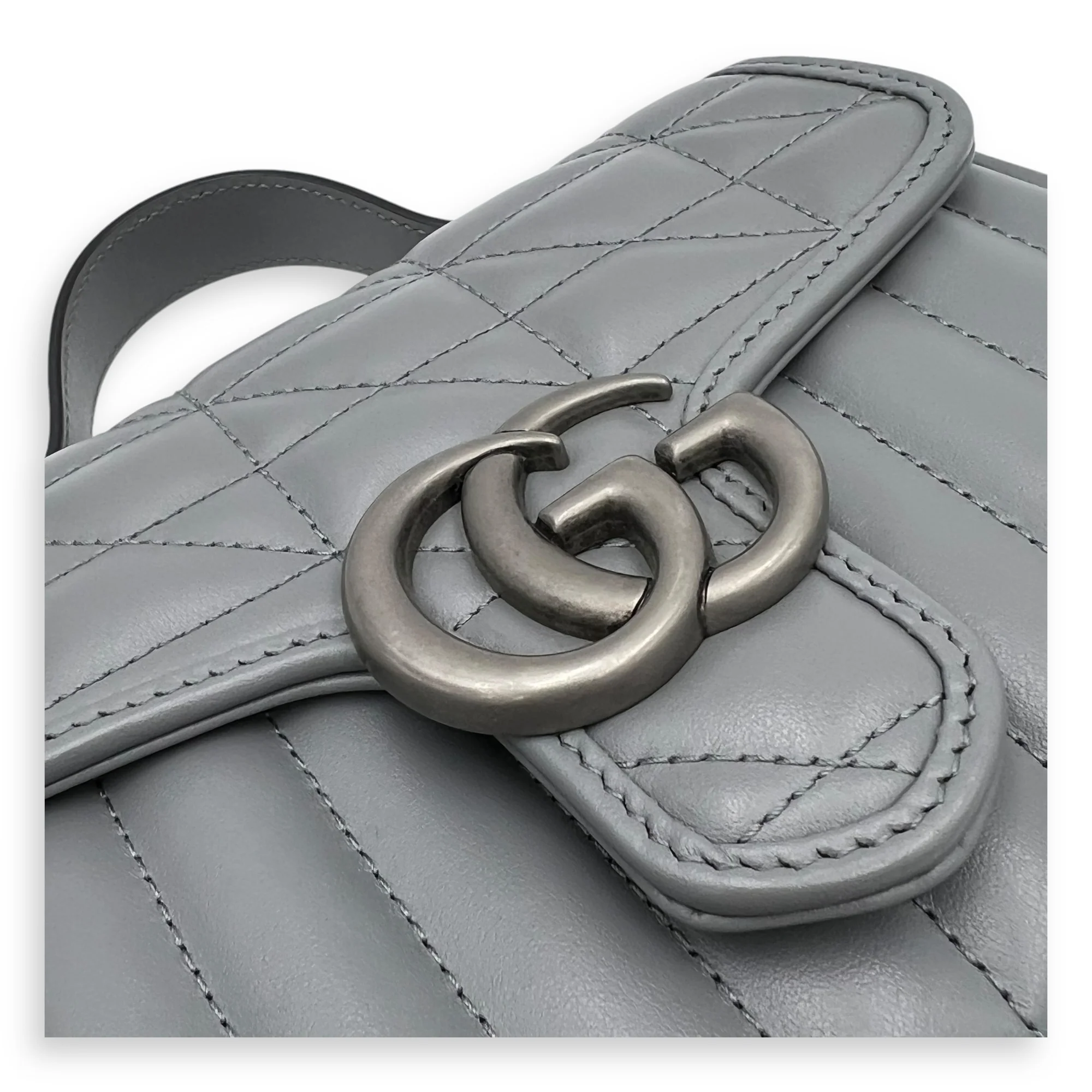 Marmont Top Handle Bag Blue in Calfskin, Gunmetal hardware