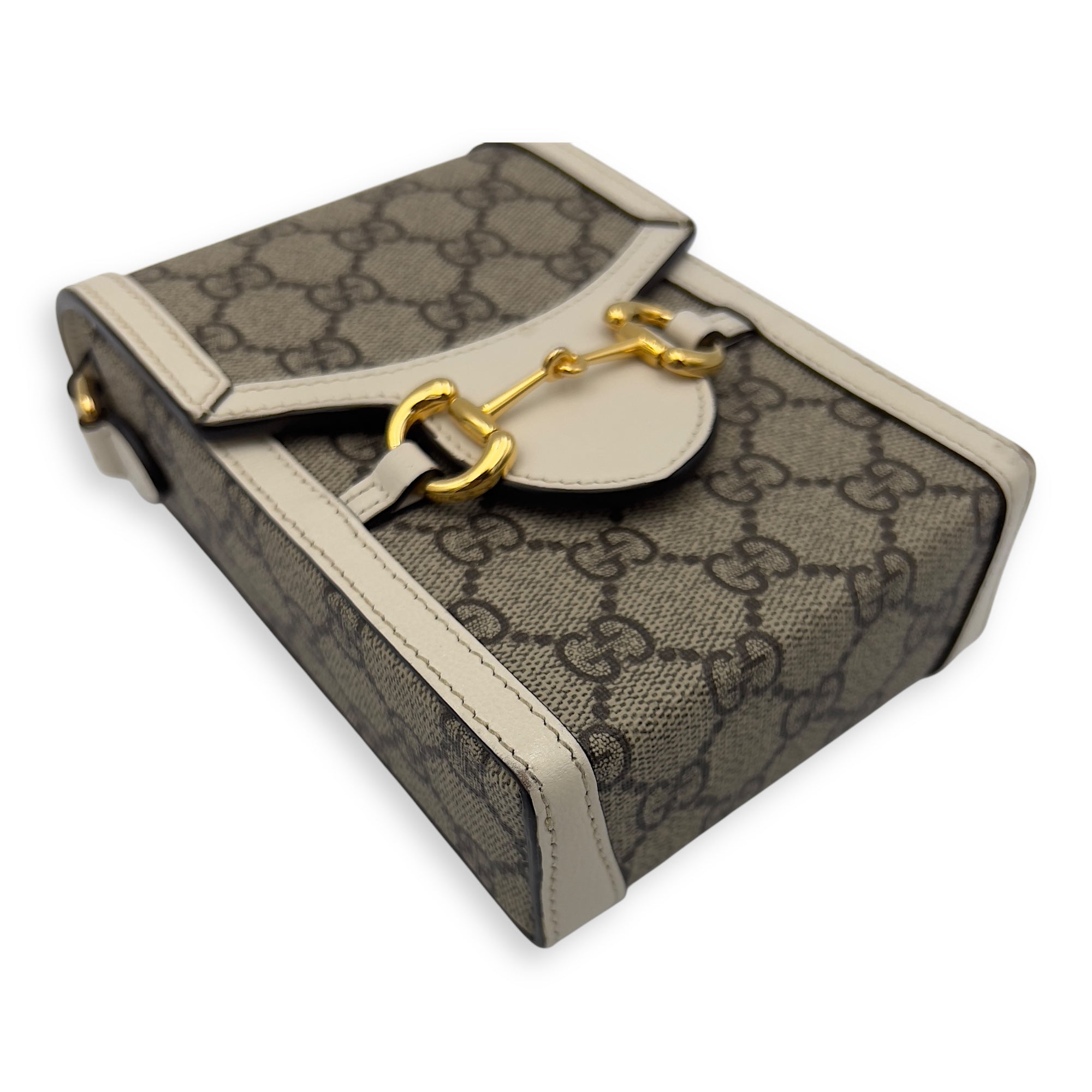 Horsebit 1955 Brown Crossbody Bag in Monogram Coated Canvas, Gold hardware
