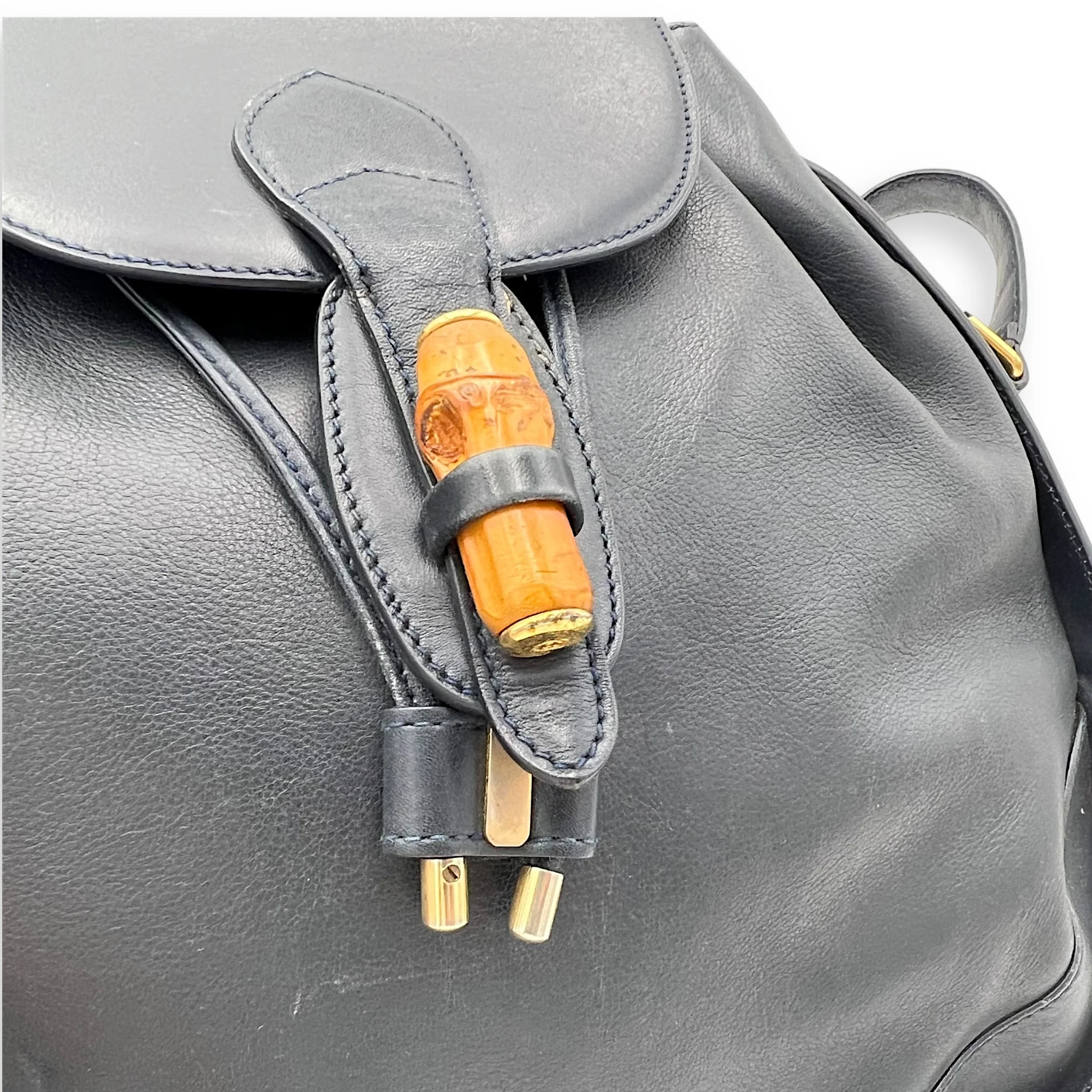 Bamboo Shoulder Bag Blue in Calfskin