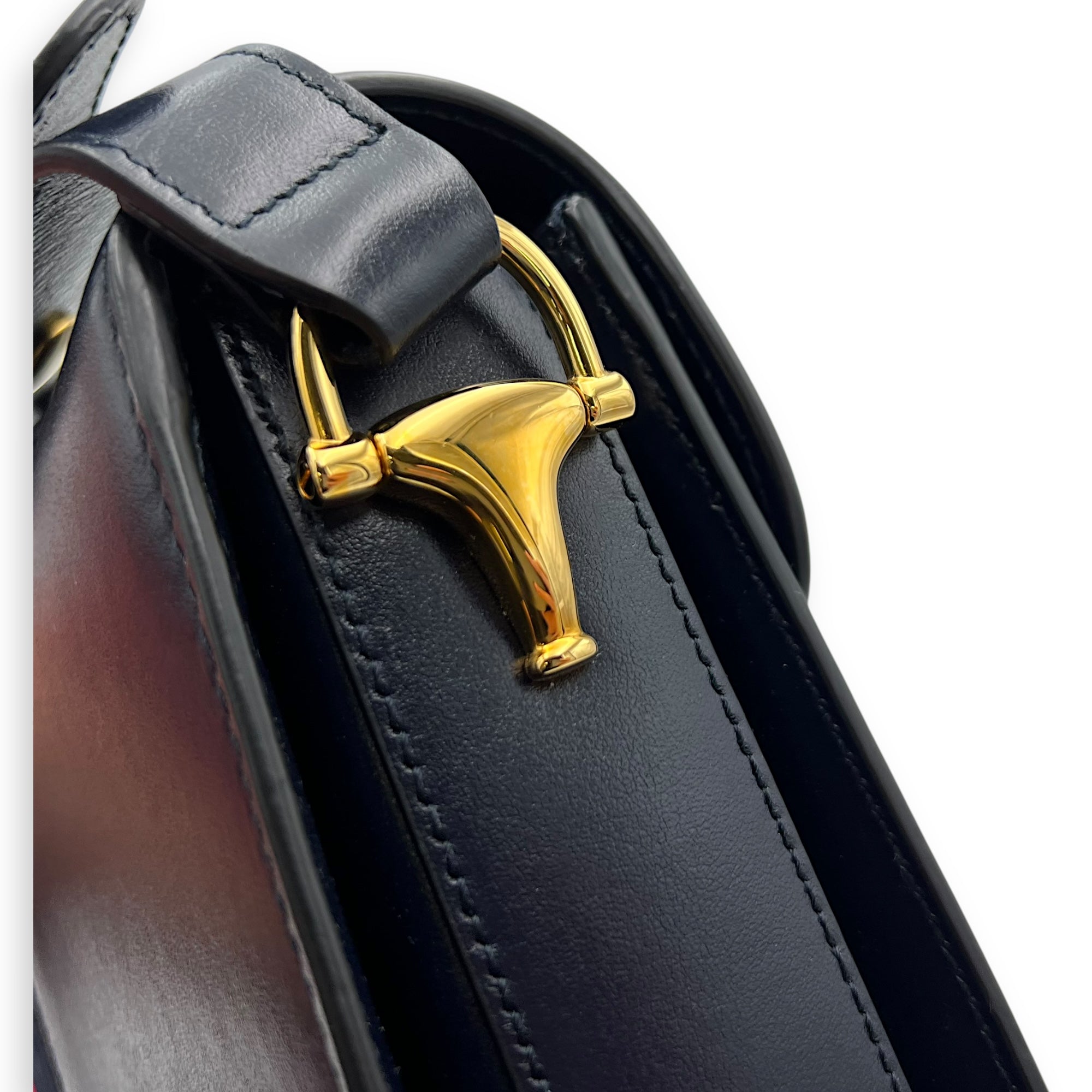 Horsebit 1955 Shoulder Bag Blue in Calfskin, Gold hardware
