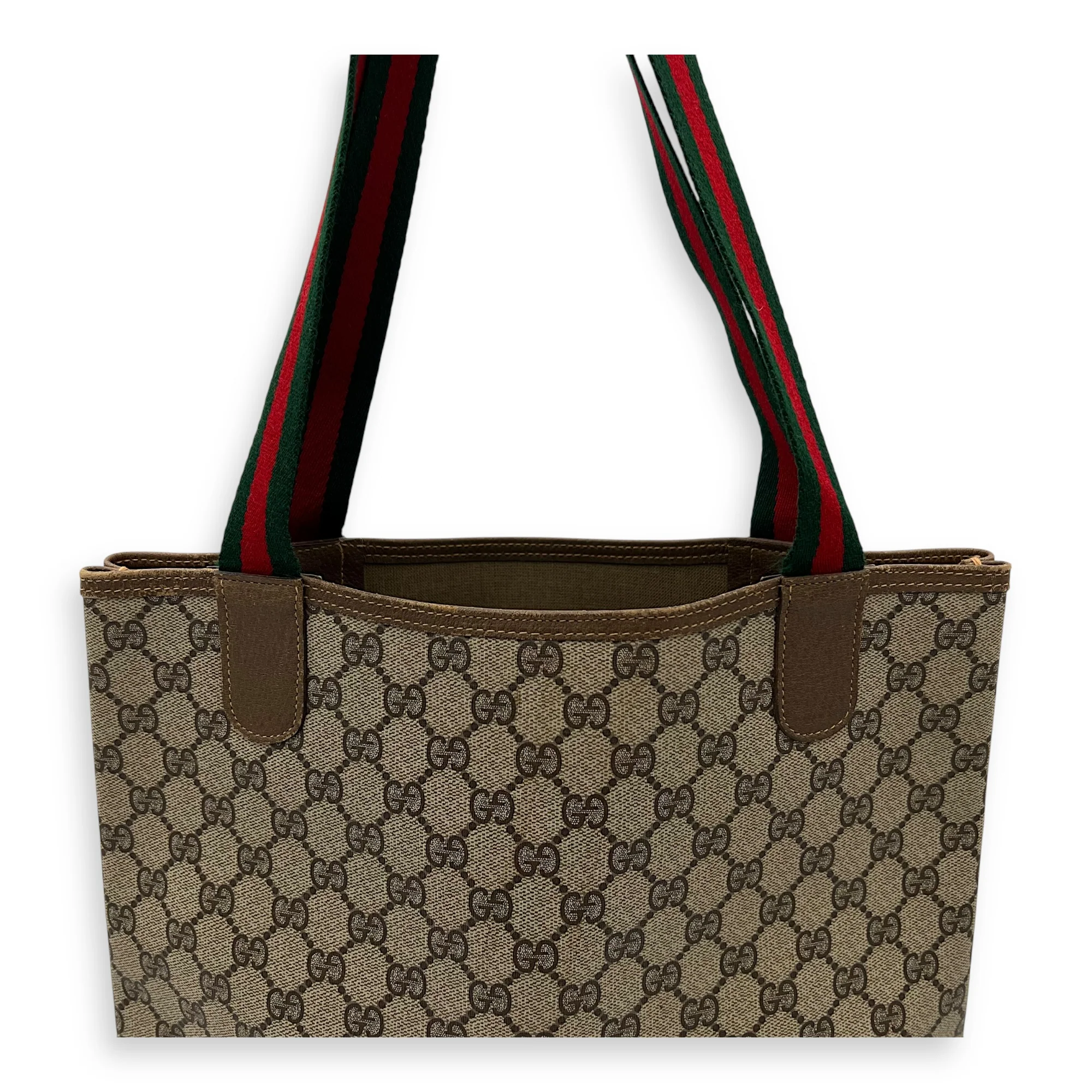 Vintage GG Supreme Sherry Brown Tote Bag in Monogram Coated Canvas, Gold hardware