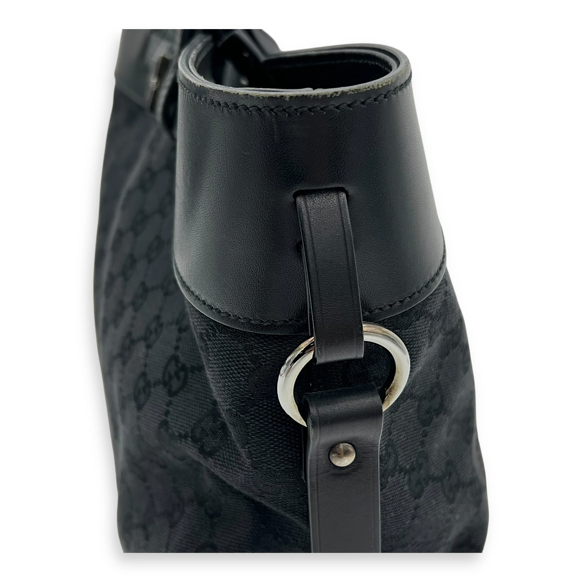 GG Top Handle Bag Black in Canvas, Silver hardware