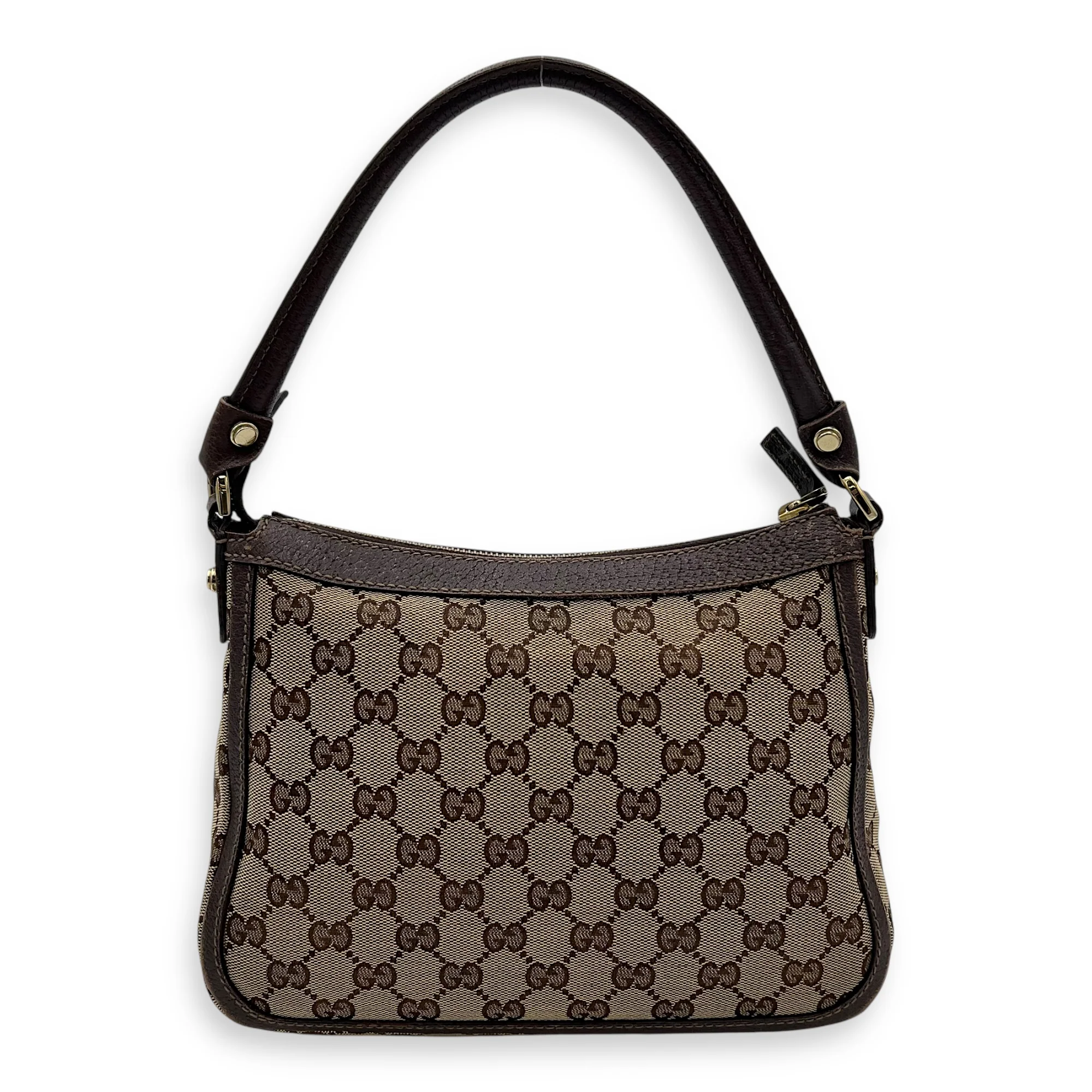 GG Top Handle Bag Brown in Canvas, Gold hardware