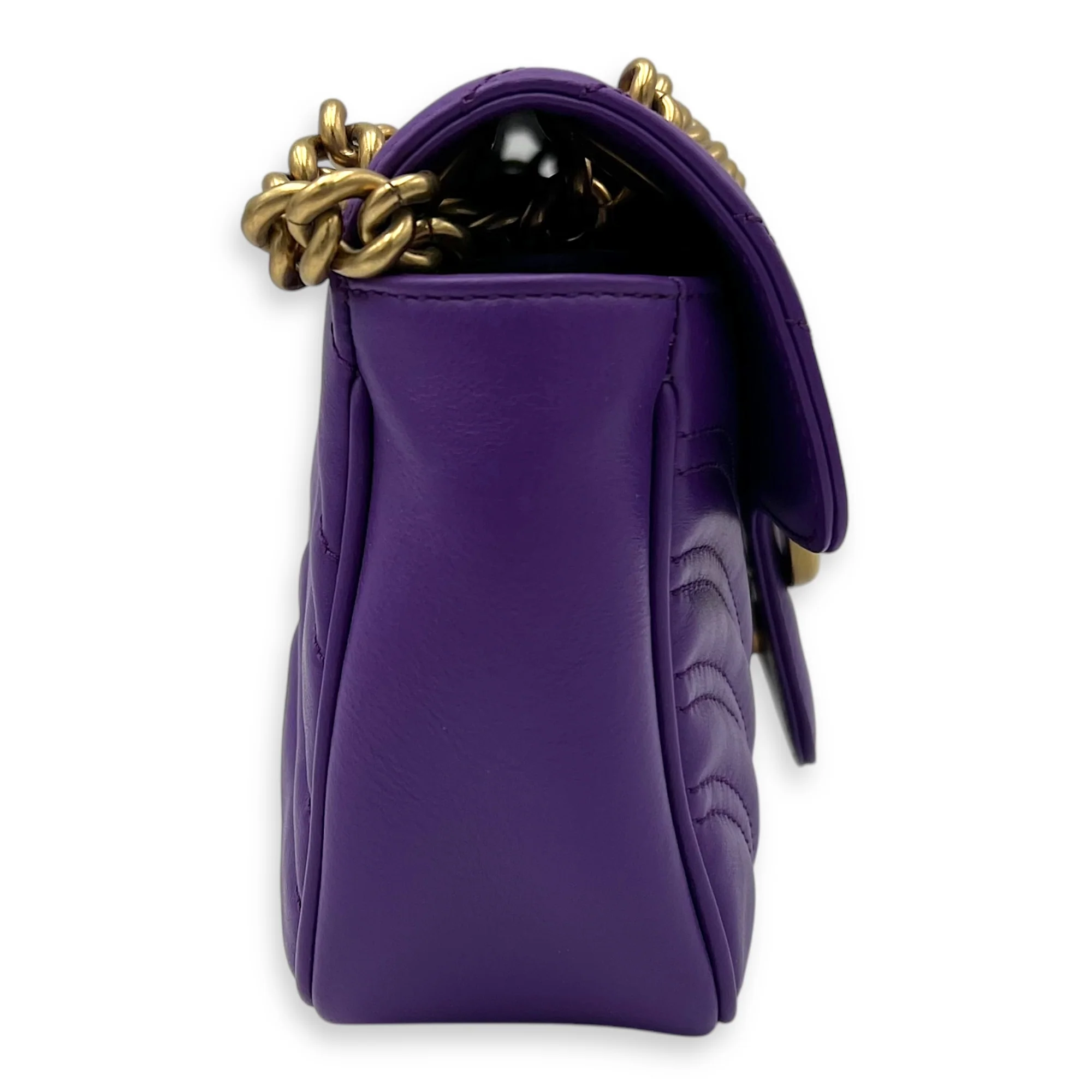 GG Marmont Mini Purple Shoulder Bag in Calfskin, Gold hardware