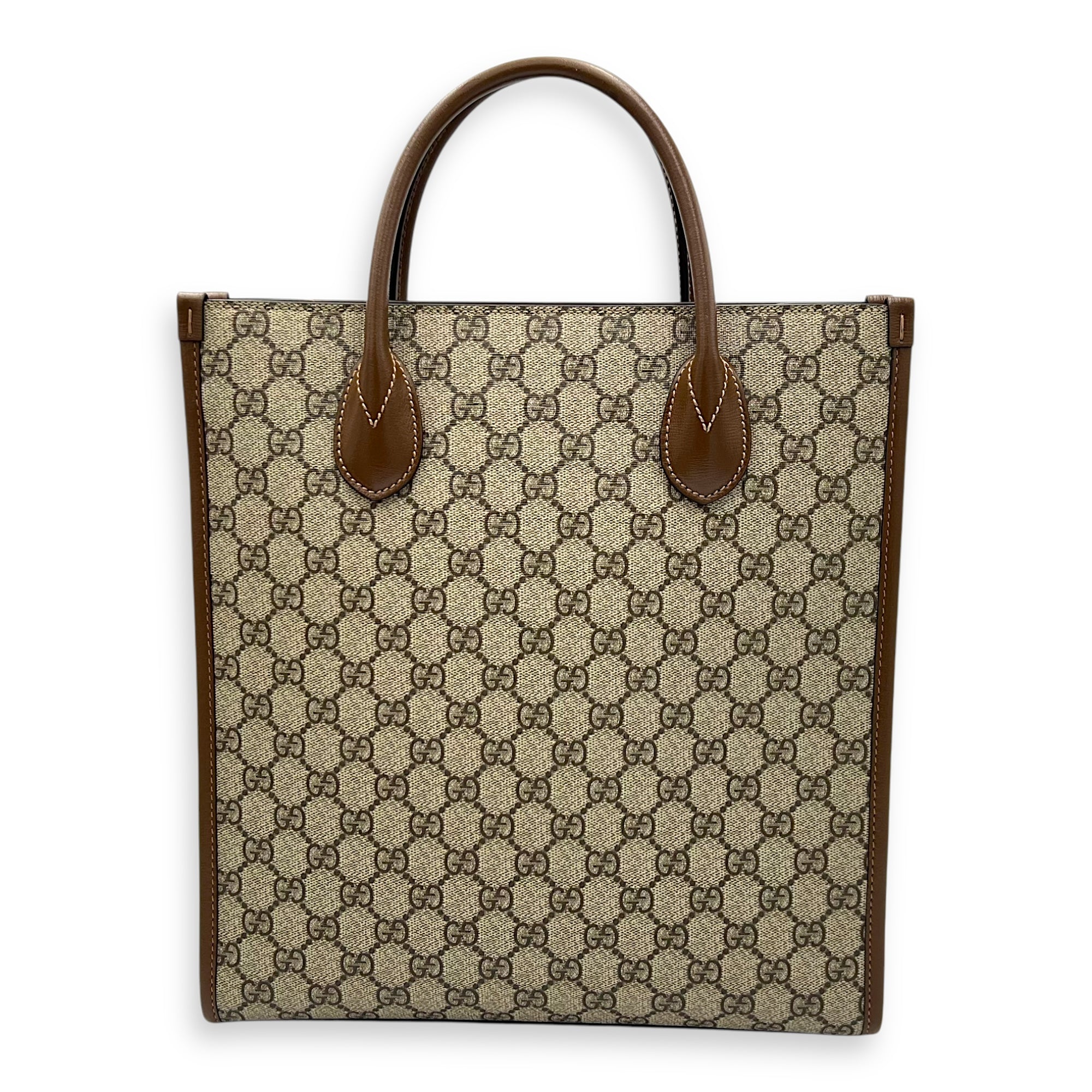 GG Supreme Tote Bag Brown in Monogram Coated Canvas, Gold hardware