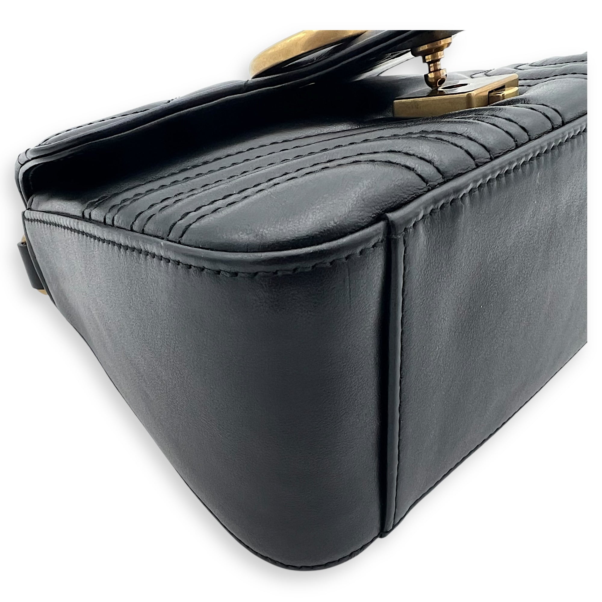 GG Marmont Mini Black Top Handle Bag in Calfskin, Gold hardware