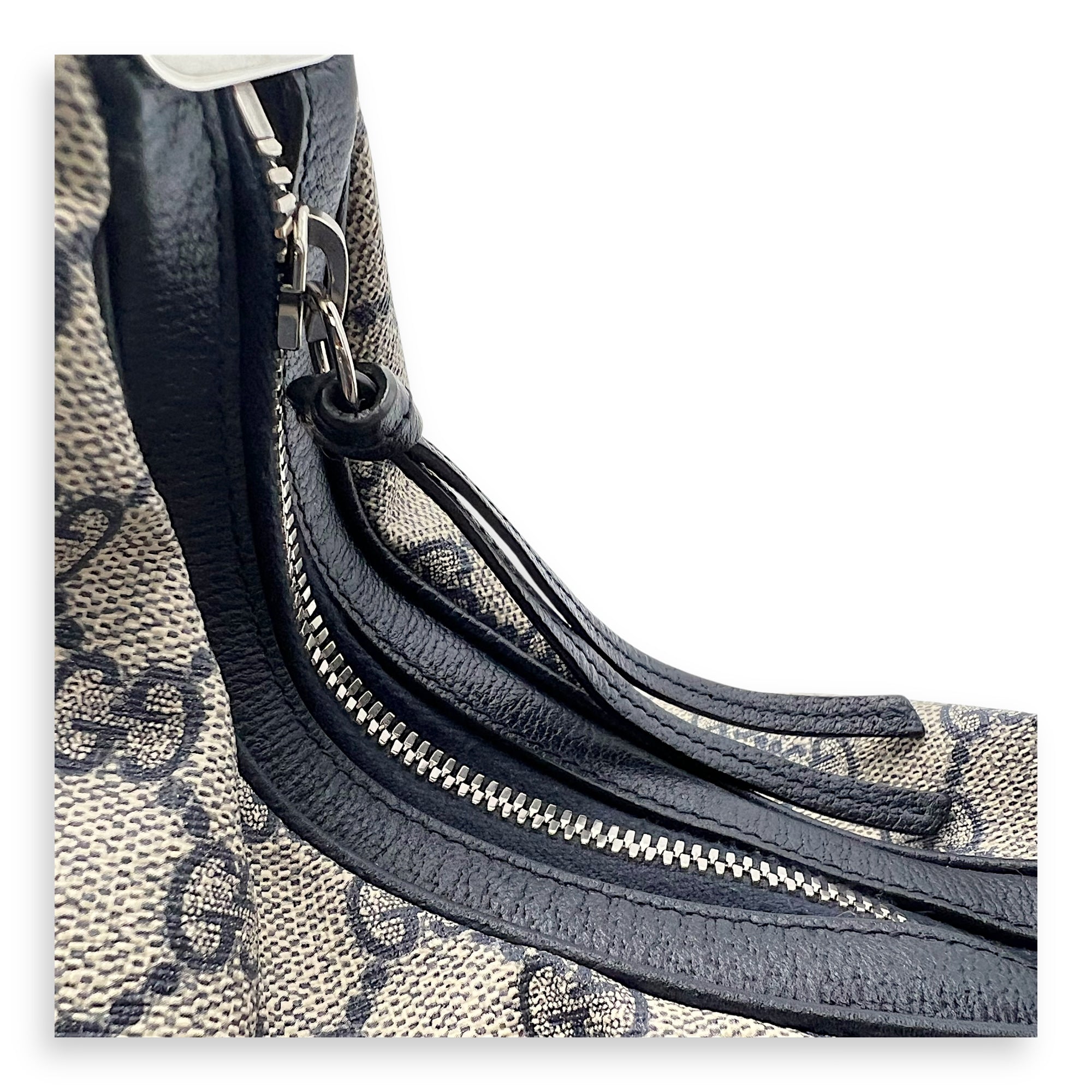 Attache Shoulder Bag Blue in Coated Canvas, Silver hardware