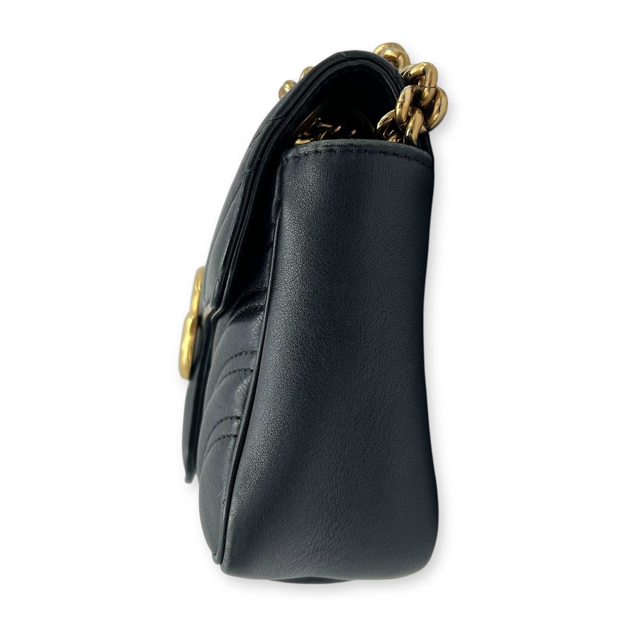 GG Marmont Mini Black Shoulder Bag in Calfskin, Gold hardware