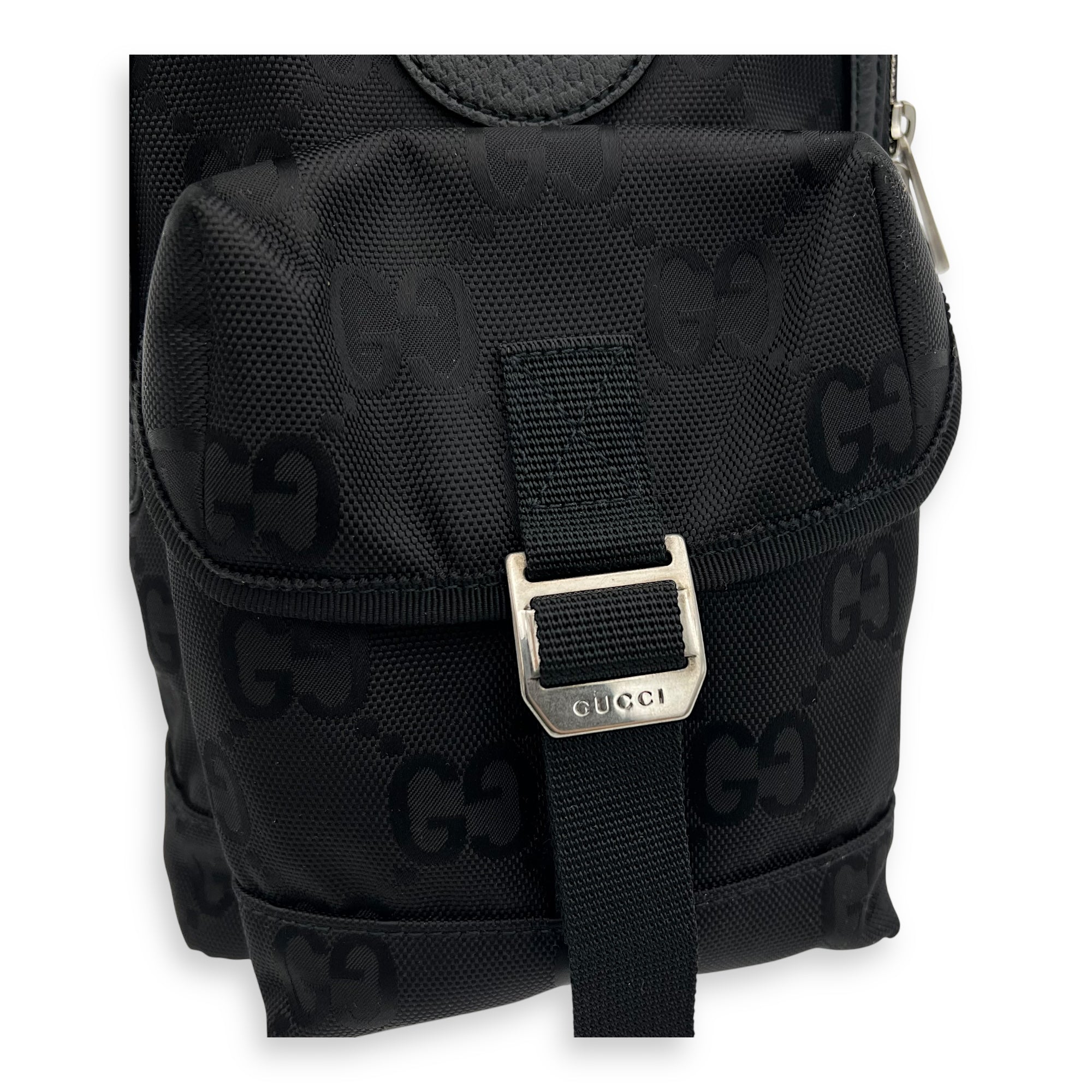 GG Backpack Black in Nylon, Silver hardware
