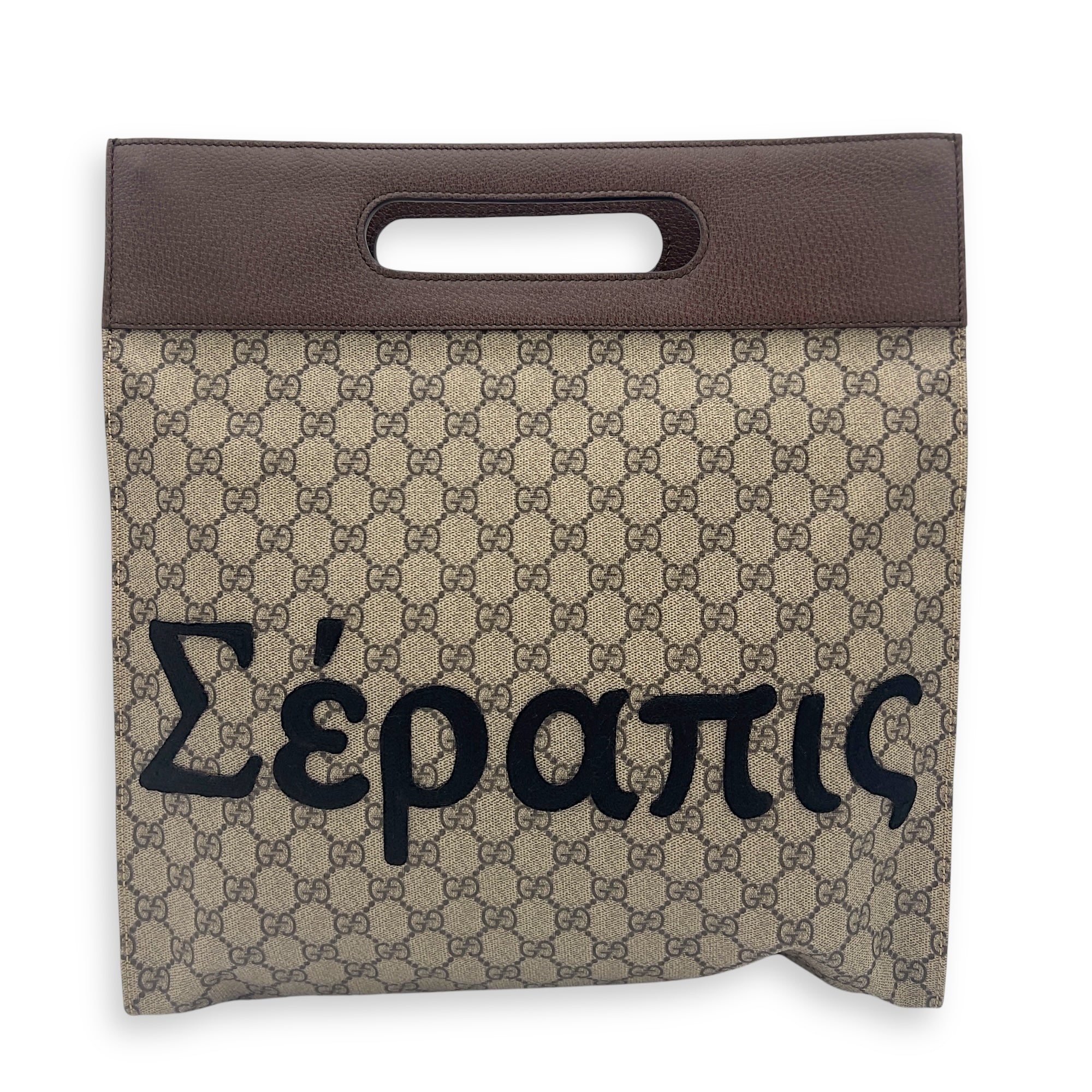 X Disney Donald Duck Soft GG Supreme Brown Top Handle Bag in Monogram Coated Canvas, Gold hardware