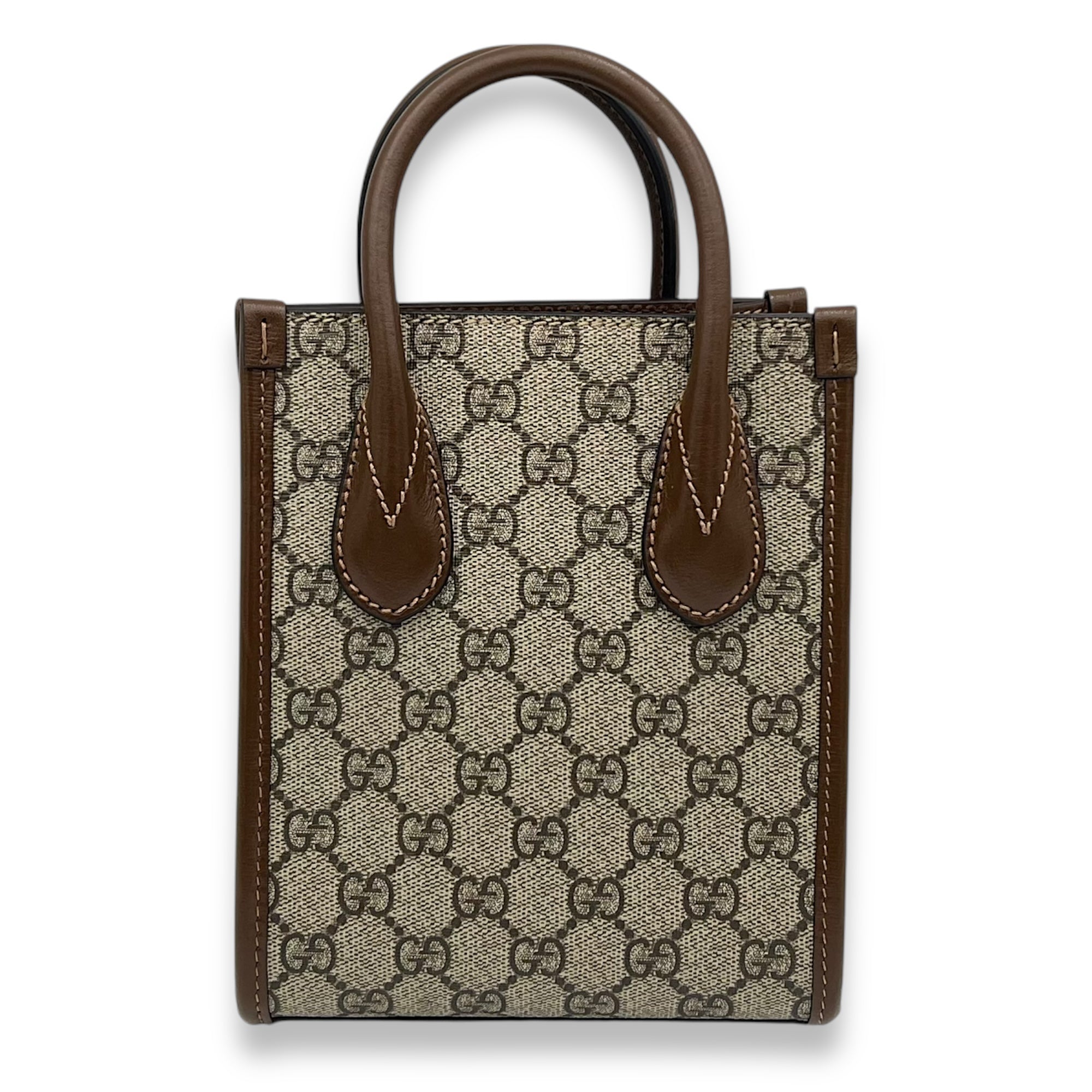 Interlocking G Top Handle Bag Brown in Coated Canvas, Gold hardware