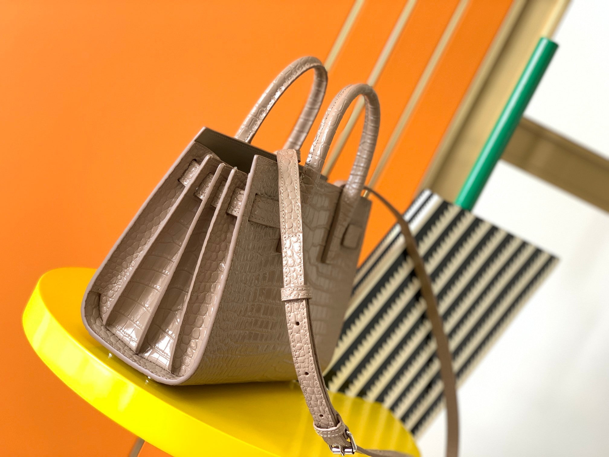 YSL Classic Sac De Jour Nano In Crocodile Shiny Embossed Leather
