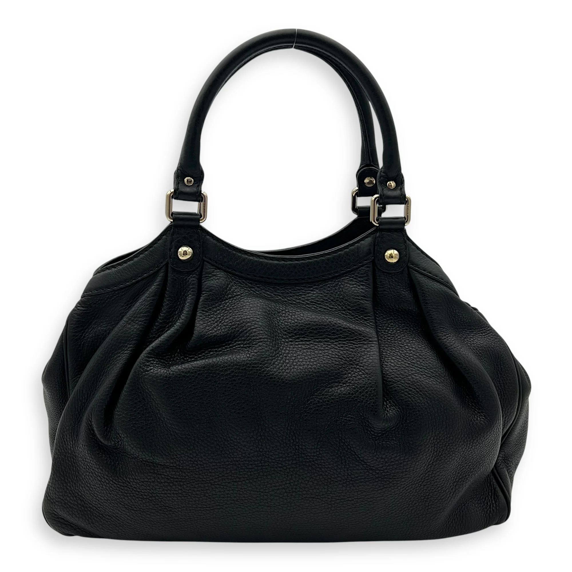 Sukey Black Top Handle Bag in Calfskin, Light Gold hardware