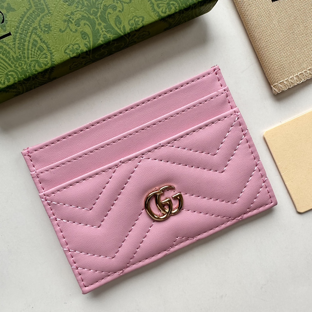 Gucci GG Marmont card case pink leather-wallet