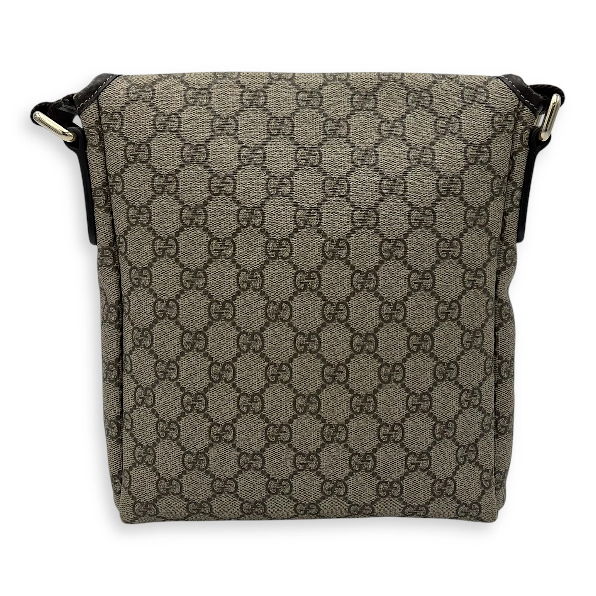 GG Supreme Brown Crossbody Bag in Monogram Coated Canvas, Gold hardware