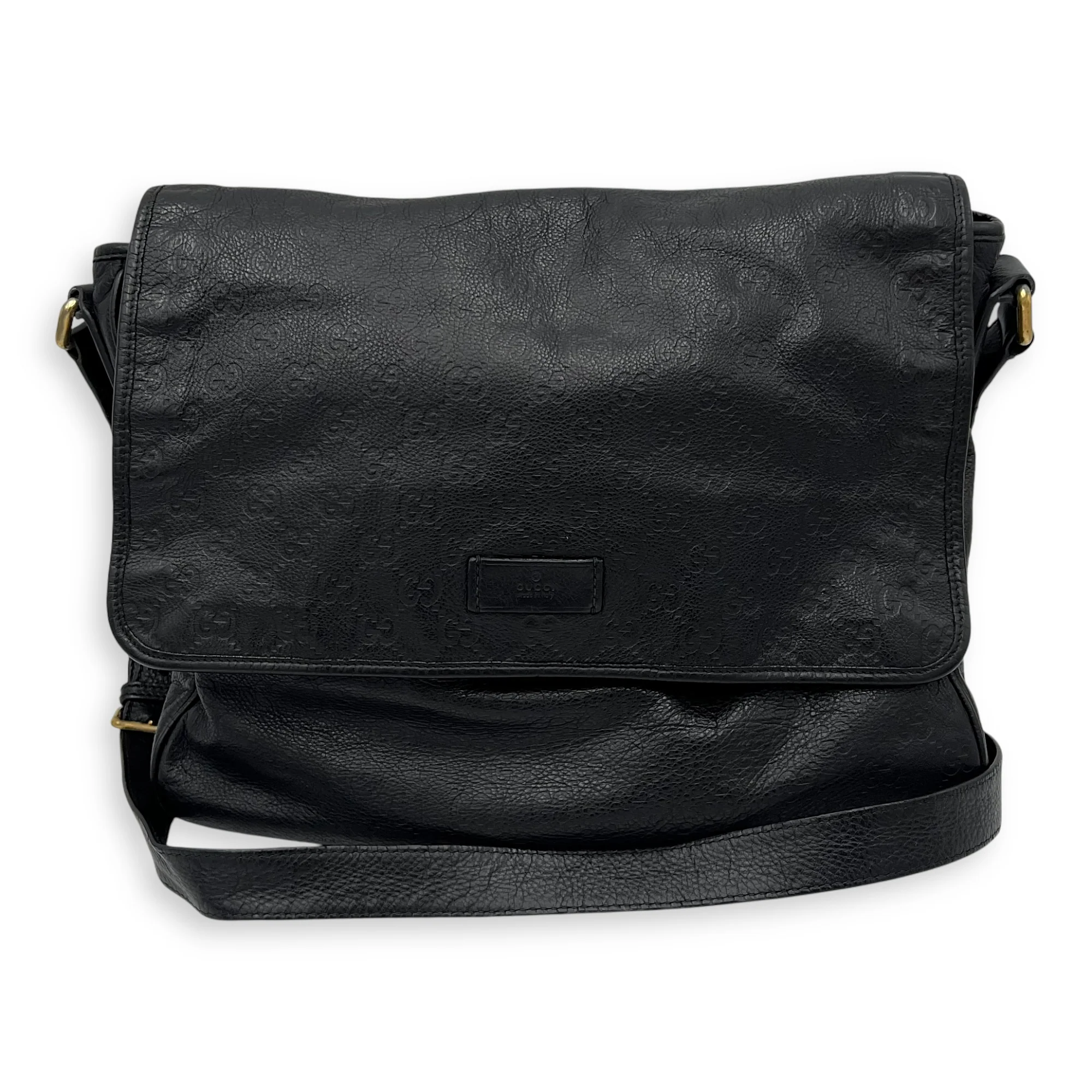 GG Supreme Black Messenger in Calfskin, Gold hardware