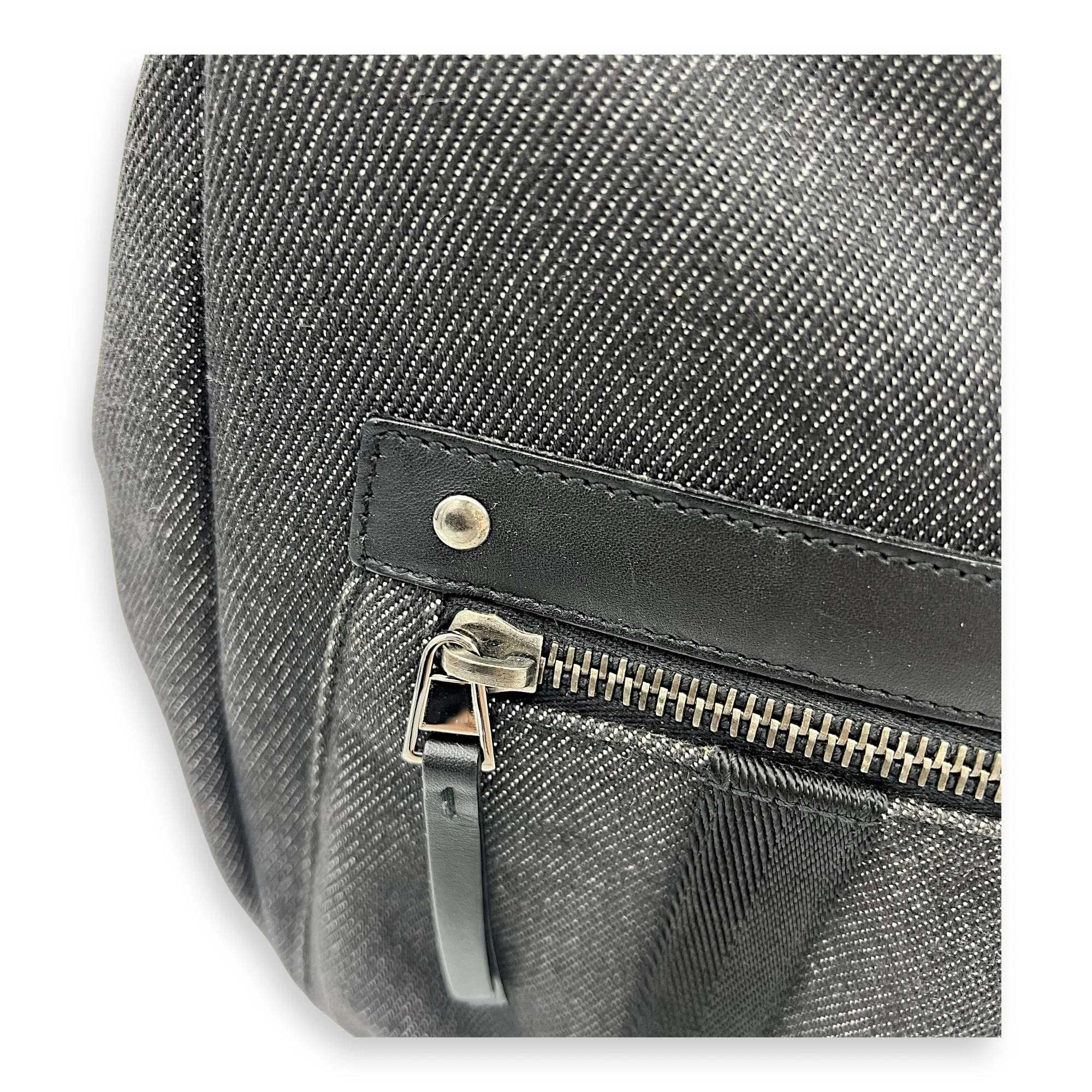 Pocket Black Shoulder Bag in Denim, Silver hardware