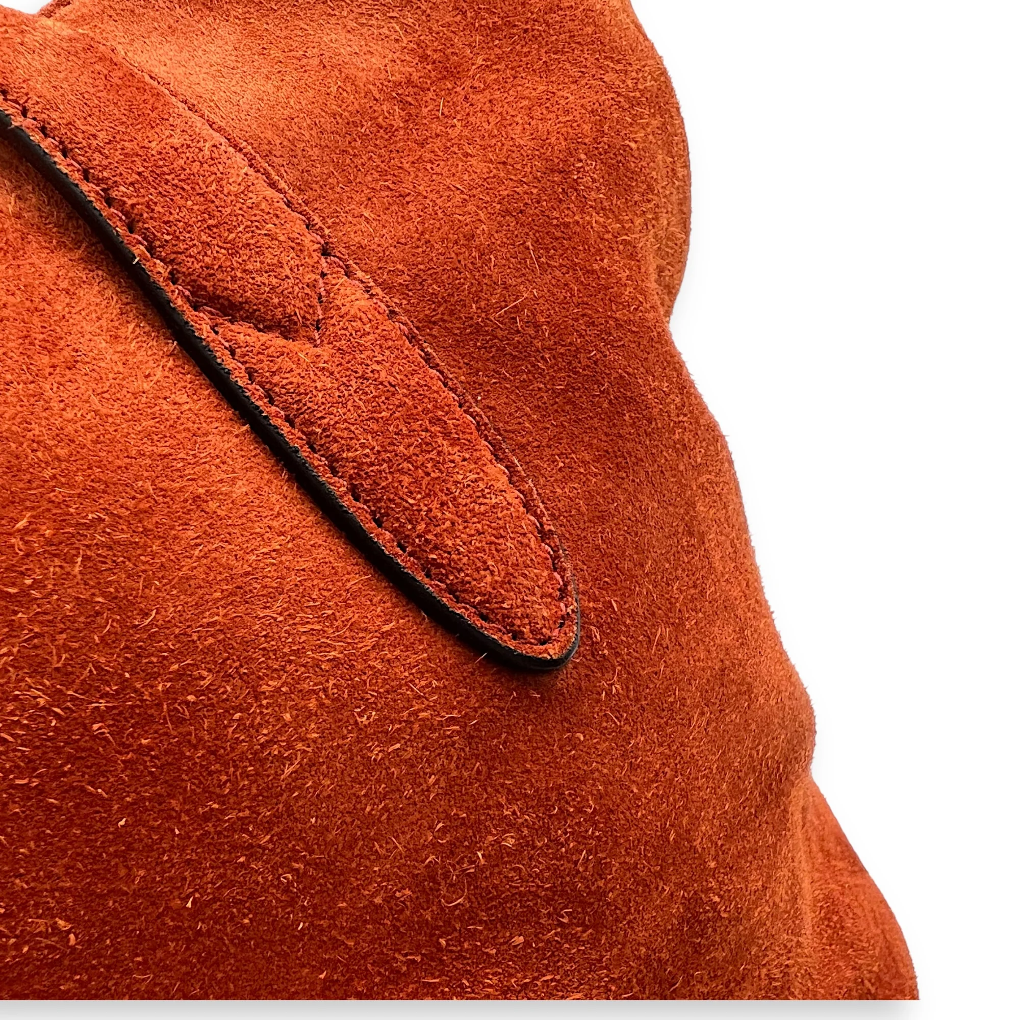 Jackie Orange Bucket Bag in Suede Leather, Gold hardware